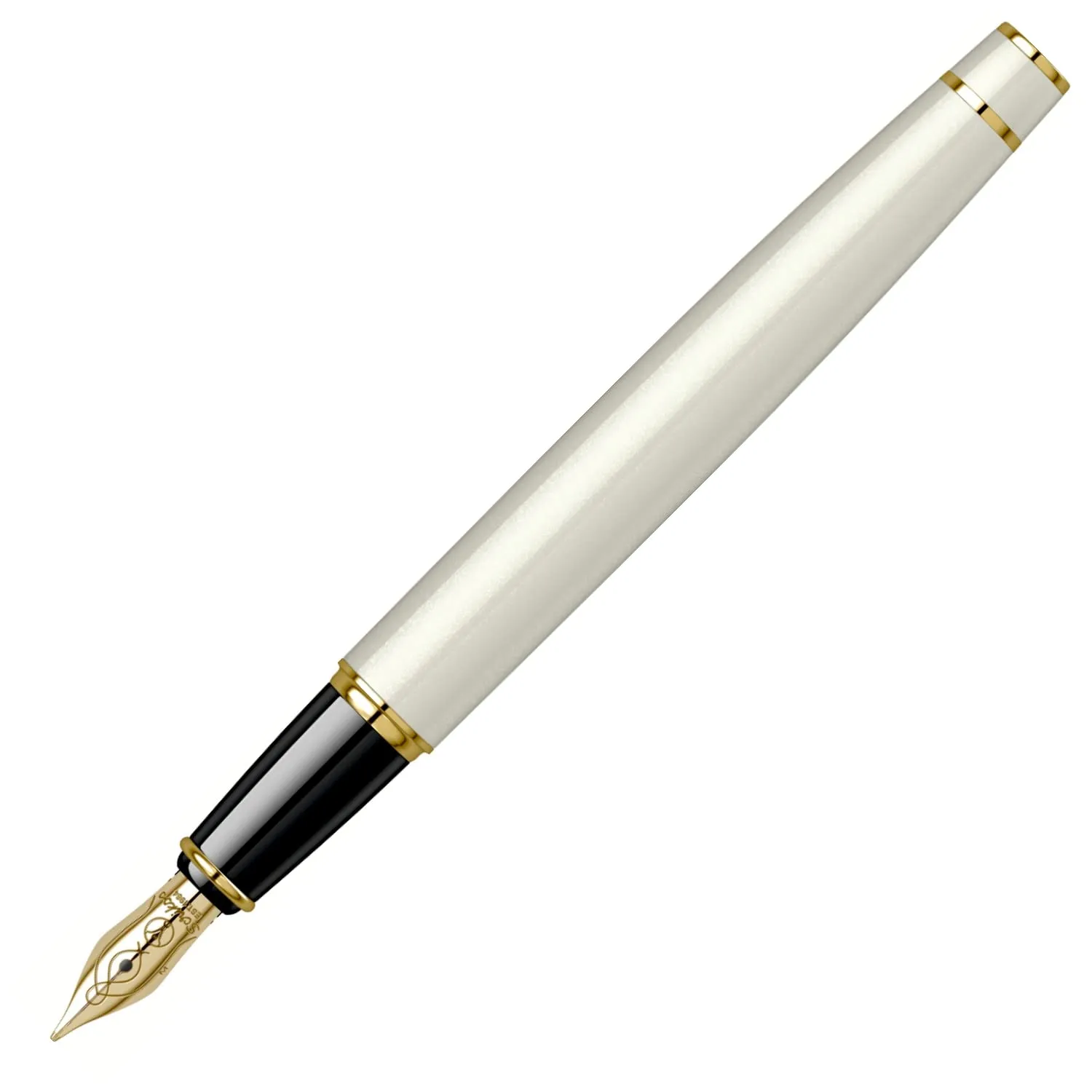 Scrikss Fountain Ink Pen Medium Nib Cartridge & Converter Pearl White Brass Body Gold Plated Trims Noble 35 Series Modern and Elegant Pen Ideal for Gifting Using in Office Home