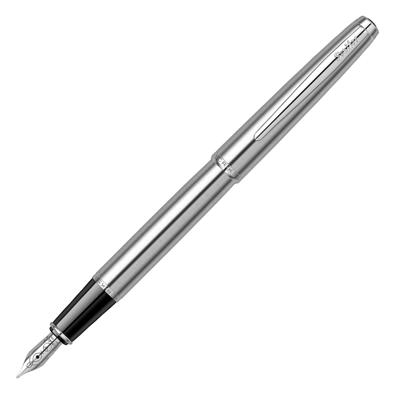 Scrikss Fountain Ink Pen Medium Nib Cartridge & Converter Stainless Steel Body Metropolis 78 Series Modern & Elegant Design Ideal for Office, Home, College, Gifting