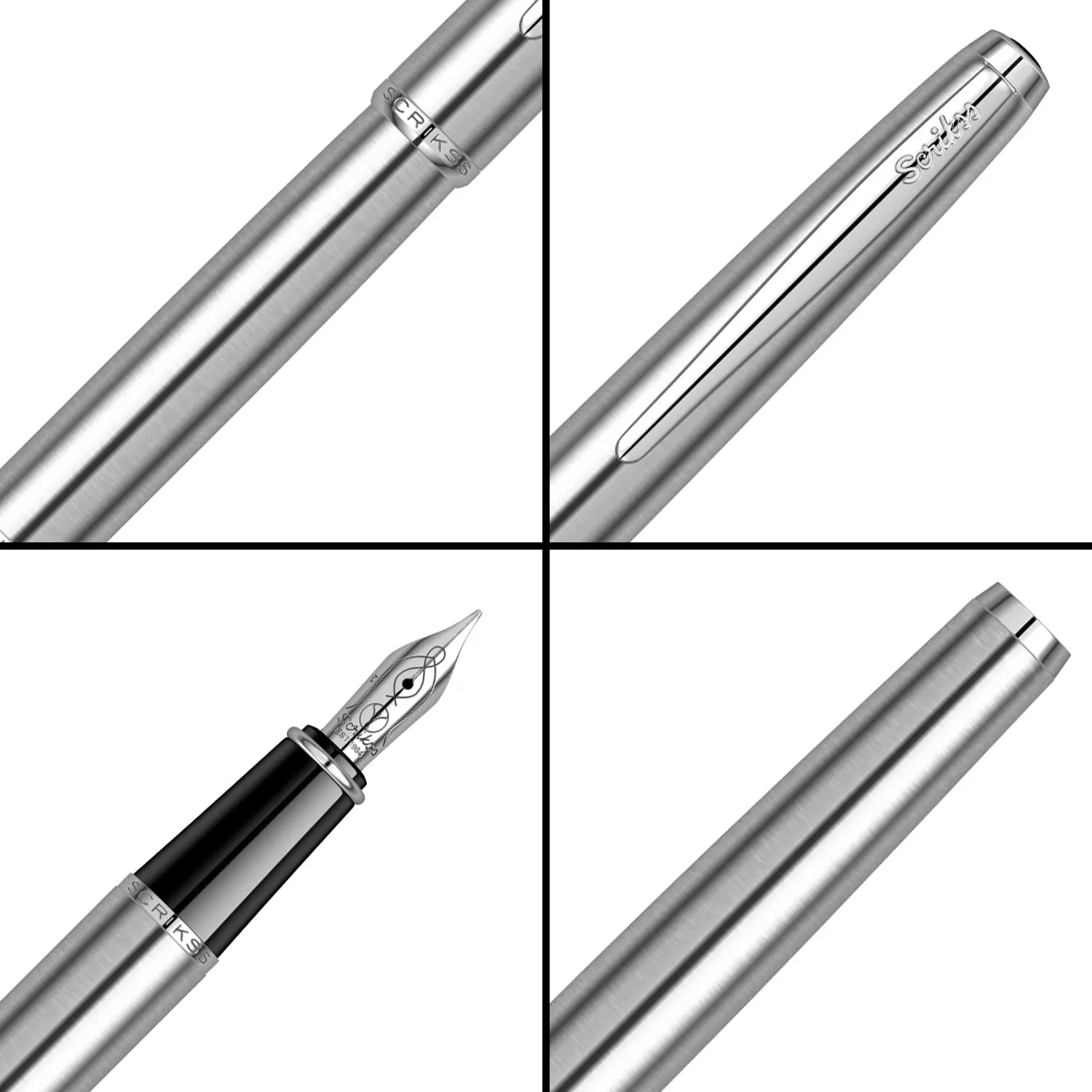 Scrikss Fountain Ink Pen Medium Nib Cartridge & Converter Stainless Steel Body Metropolis 78 Series Modern & Elegant Design Ideal for Office, Home, College, Gifting