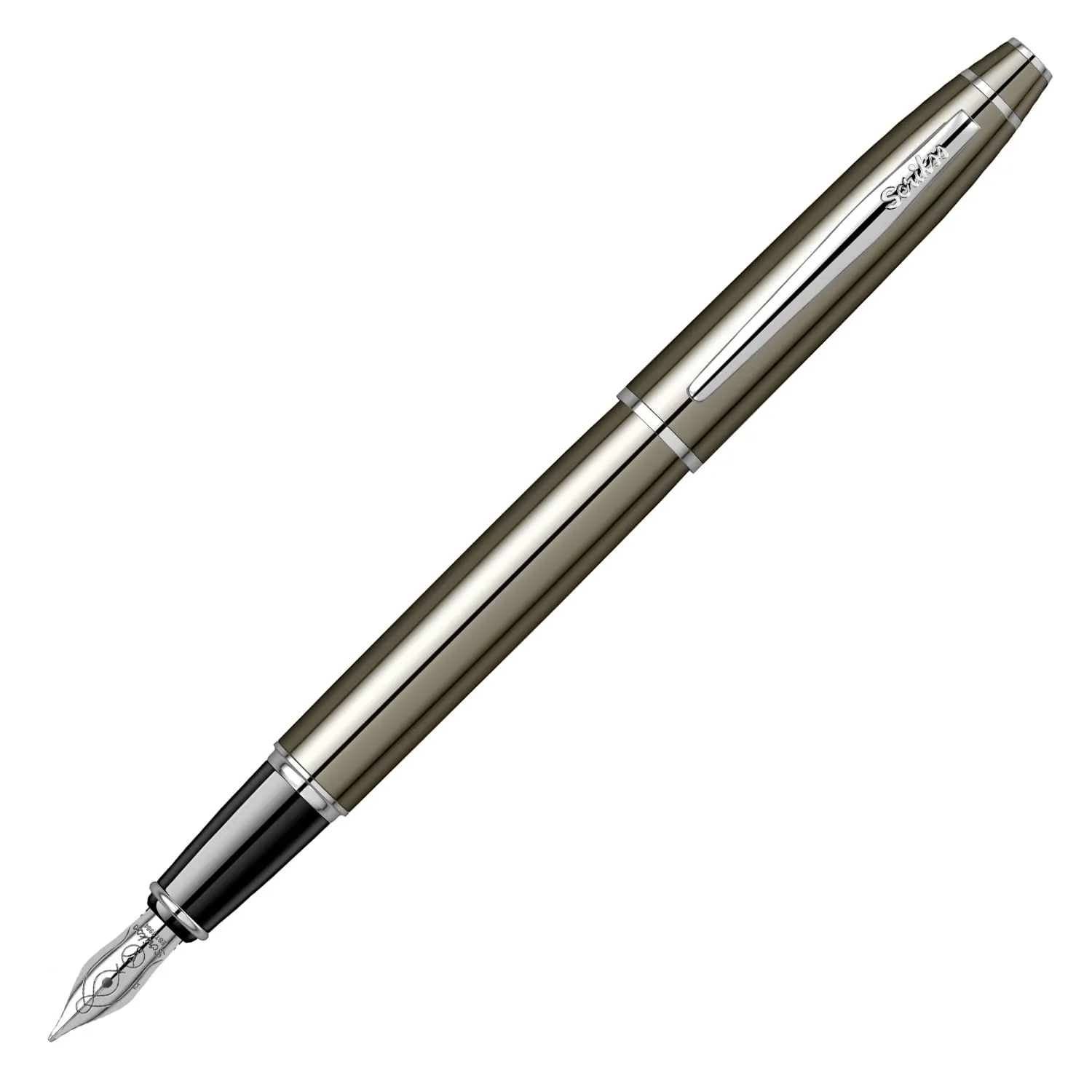 Scrikss Fountain Ink Pen Medium Nib Cartridge & Converter Titanium Plated Brass Body Chrome Plated Trims Noble 35 Series Modern and Elegant Pen Ideal for Gifting Using in Office Home