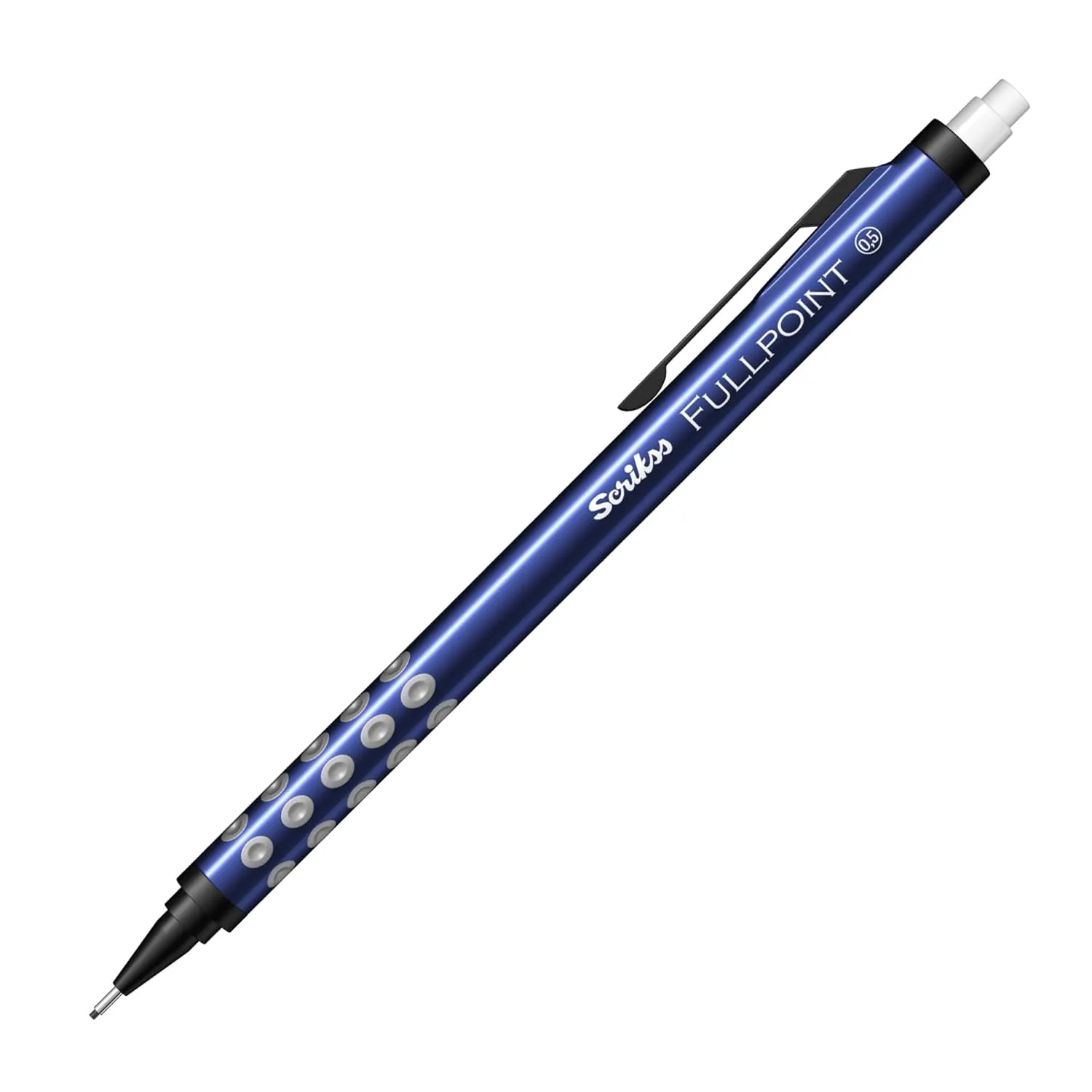Scrikss Full Point Black Edition 0.5mm Mechanical Lead Pencil Dark Blue Body Click Mechanism Mini Jumbo Eraser Included Ergonomic Grip