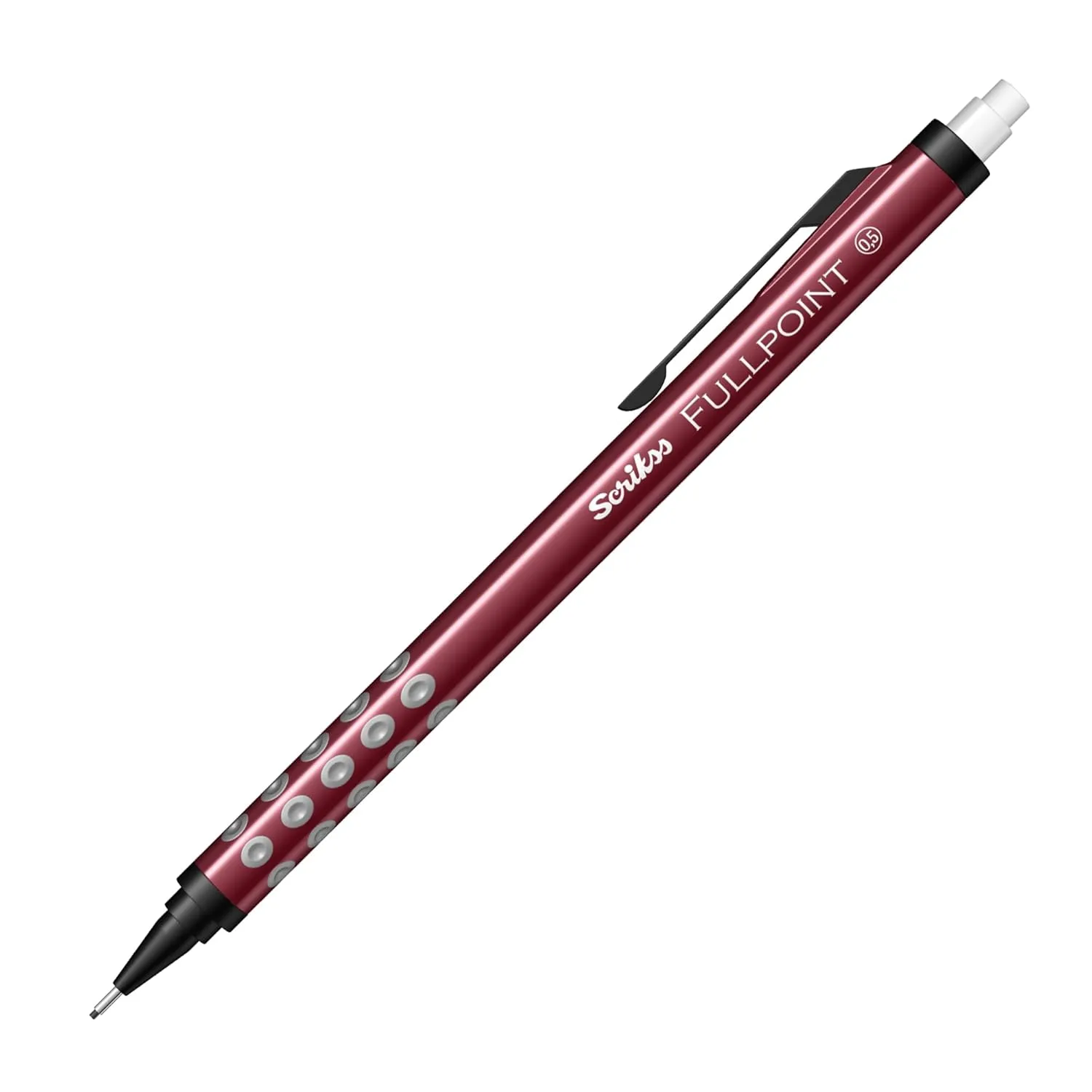 Scrikss Full Point Black Edition 0.5mm Mechanical Lead Pencil Red Body Click Mechanism Mini Jumbo Eraser Included Ergonomic Grip