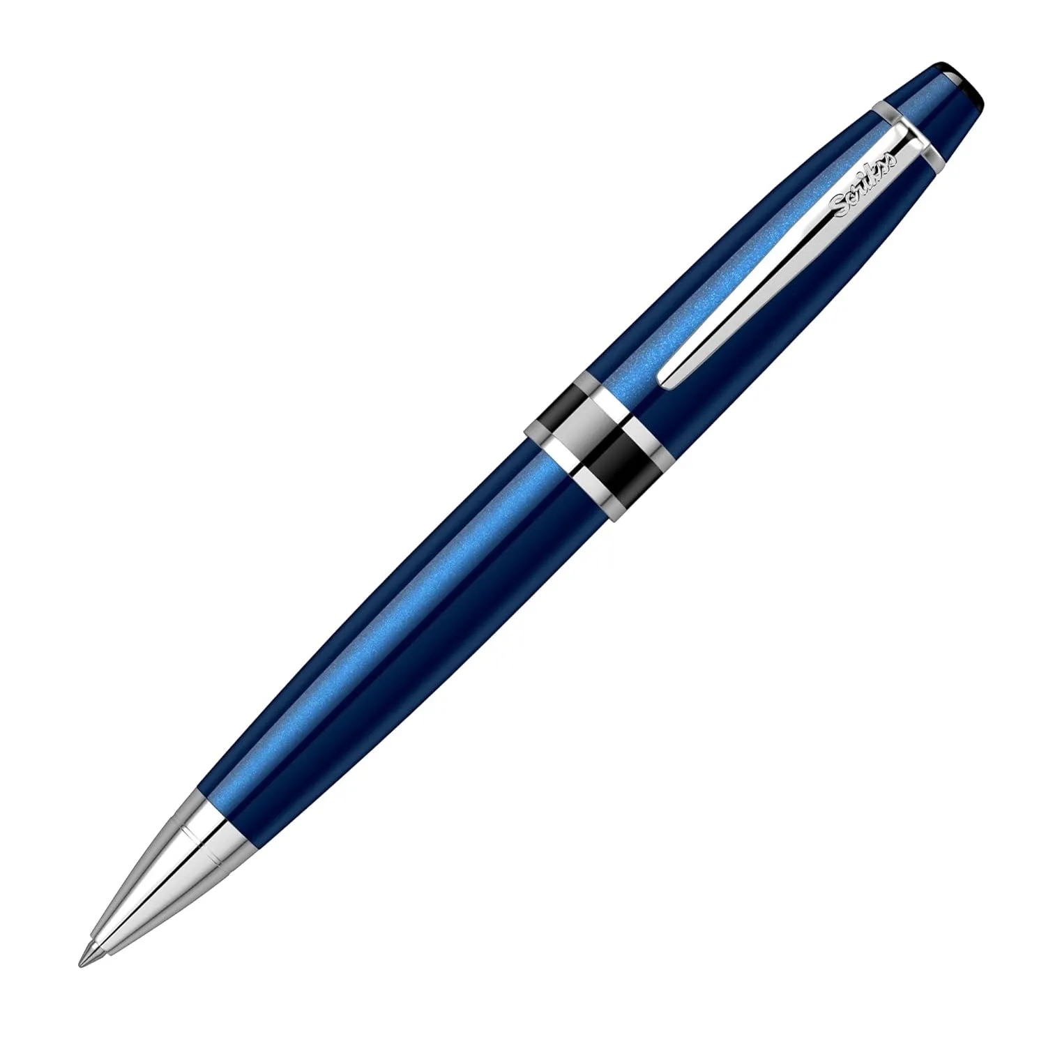Scrikss Havana Ball Point Pen Navy Blue Barrel Chrome Plated Trims