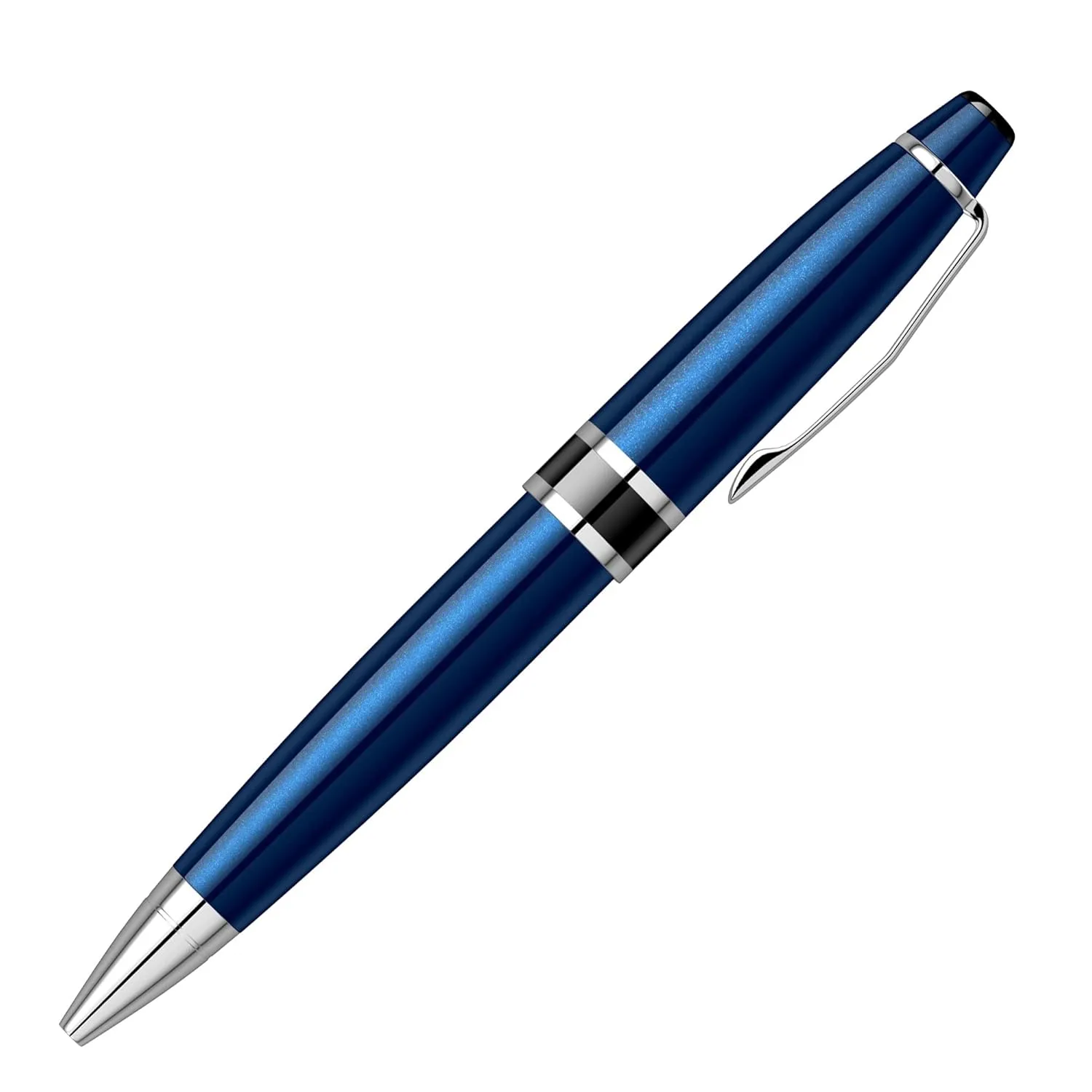 Scrikss Havana Ball Point Pen Navy Blue Barrel Chrome Plated Trims