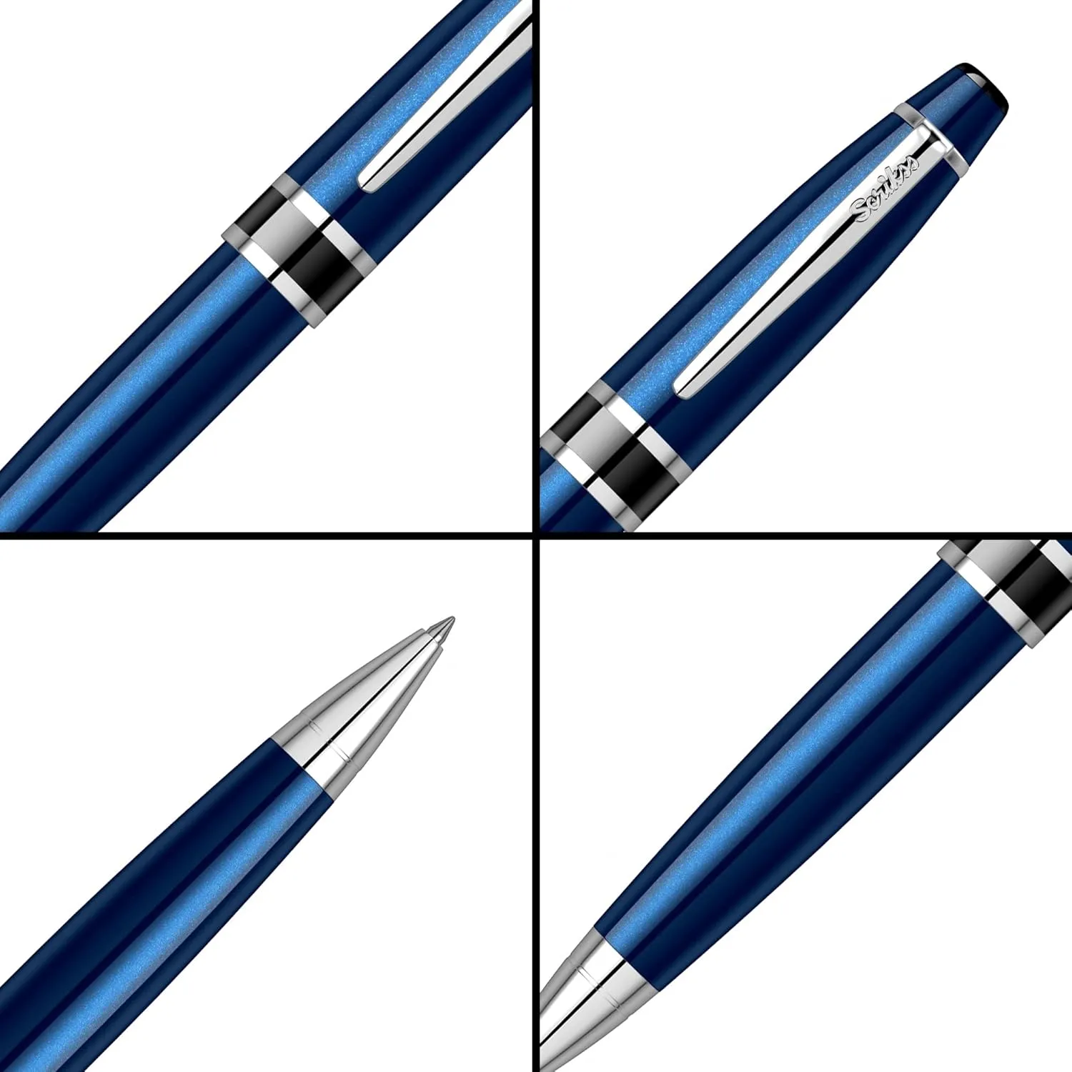 Scrikss Havana Ball Point Pen Navy Blue Barrel Chrome Plated Trims