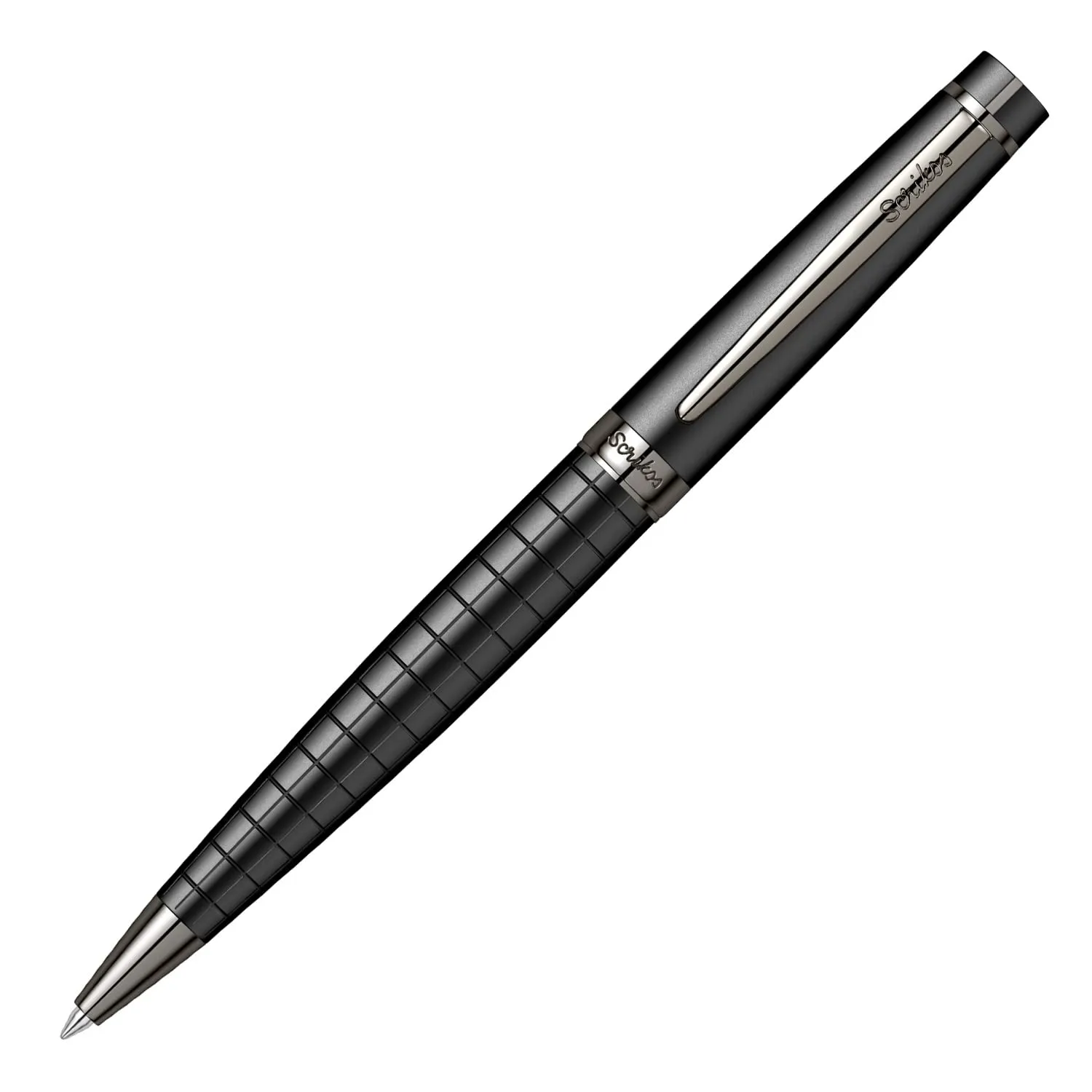 Scrikss Honour Matte Black Ball Point Pen Ballpen With Titanium Trims & Checkered Pattern Barrel, Twist Mechanism, Jumbo Type Refill For Writing Office Corporate Gifting (79079)