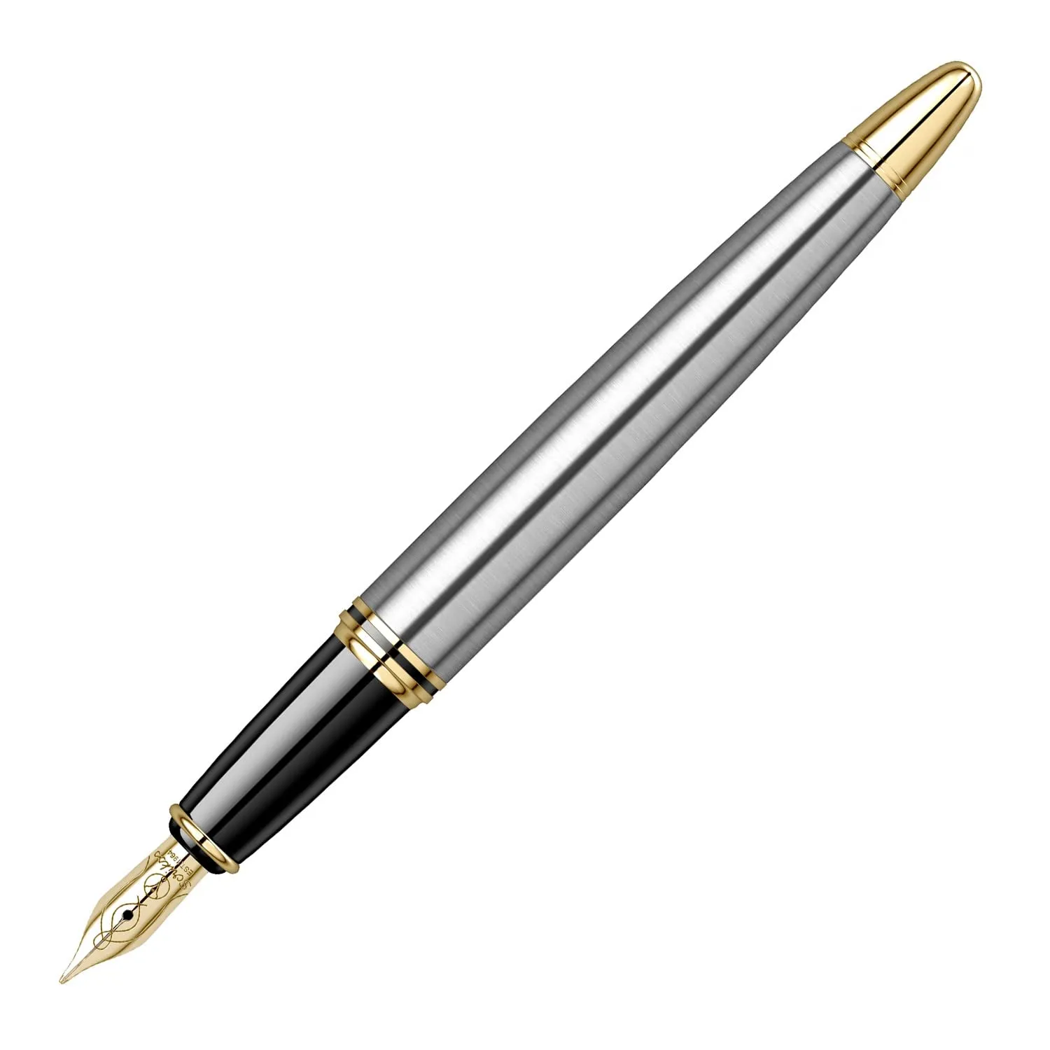 Scrikss Medium Nib Brass Metal Fountain Ink Pen with Converter Chrome Plated Knight 88 Series Inkpen with Gold Trims for Smooth Writing