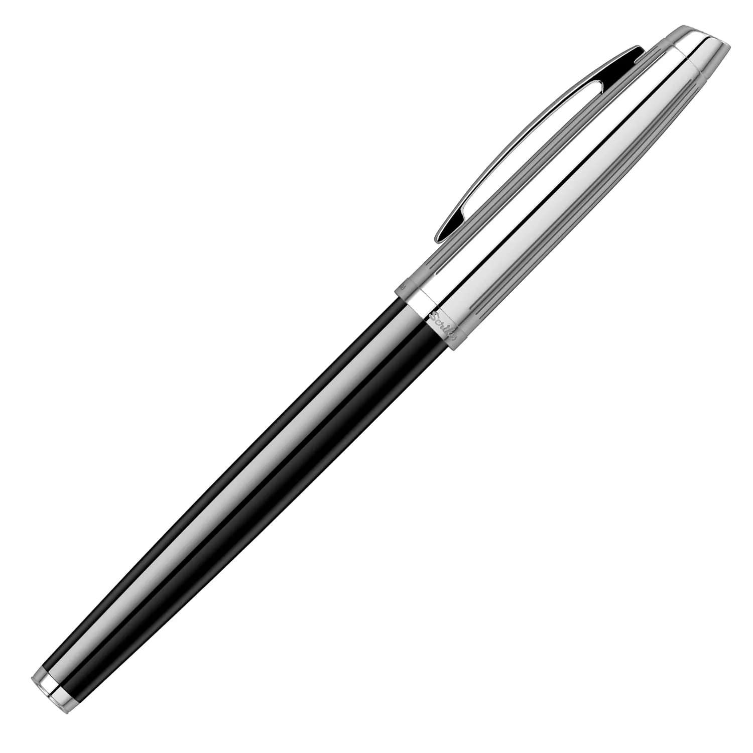 Scrikss Medium Nib Brass Metal Fountain Ink Pen with Converter Oscar 39 Series Black Plated