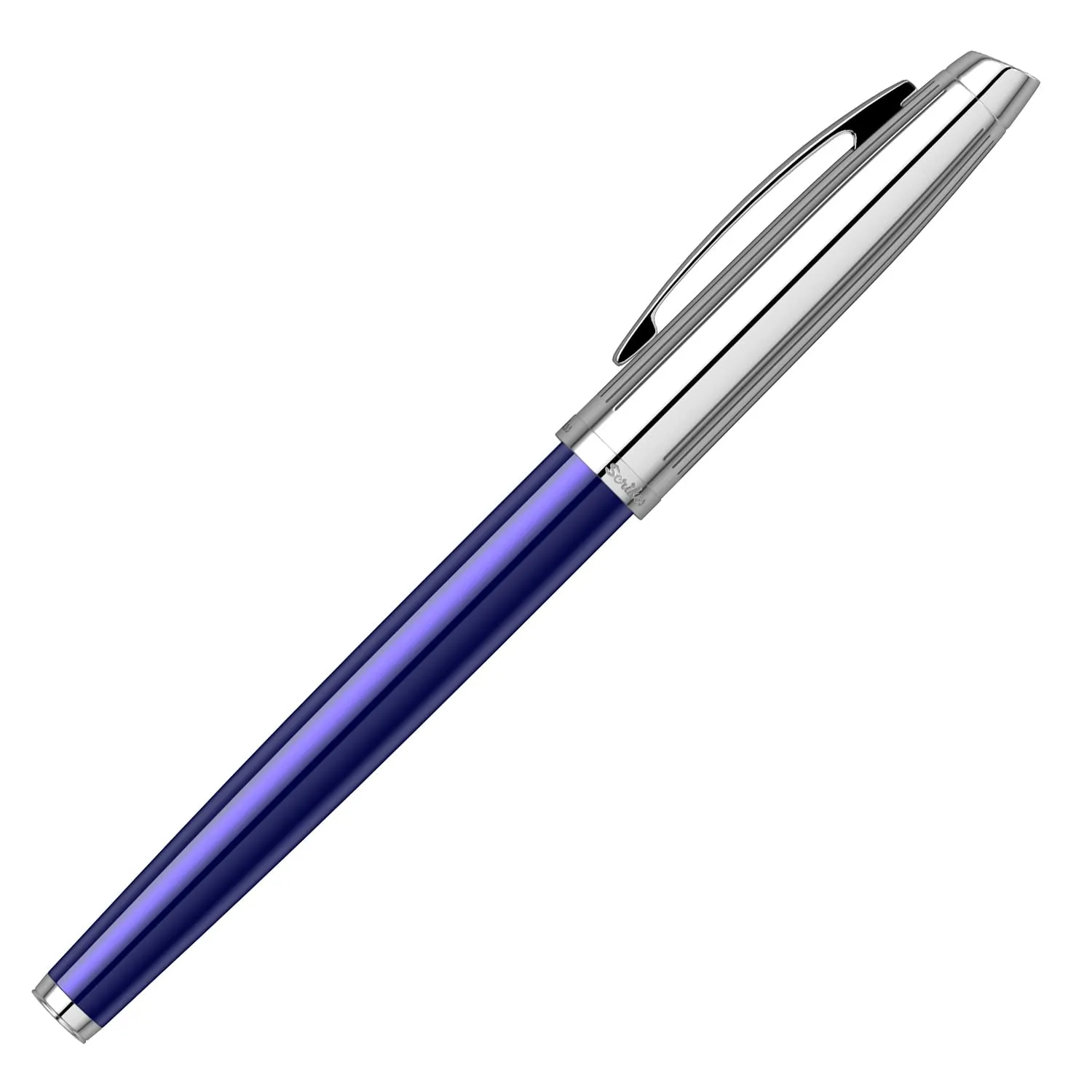 Scrikss Medium Nib Brass Metal Fountain Ink Pen with Converter Oscar 39 Series Blue Plated Barrel