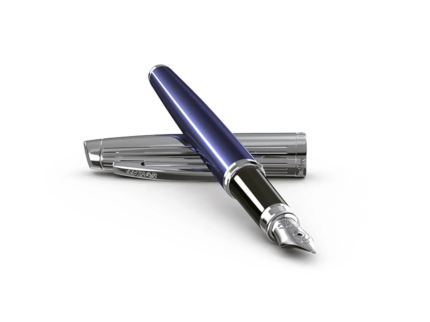 Scrikss Medium Nib Brass Metal Fountain Ink Pen with Converter Oscar 39 Series Blue Plated Barrel