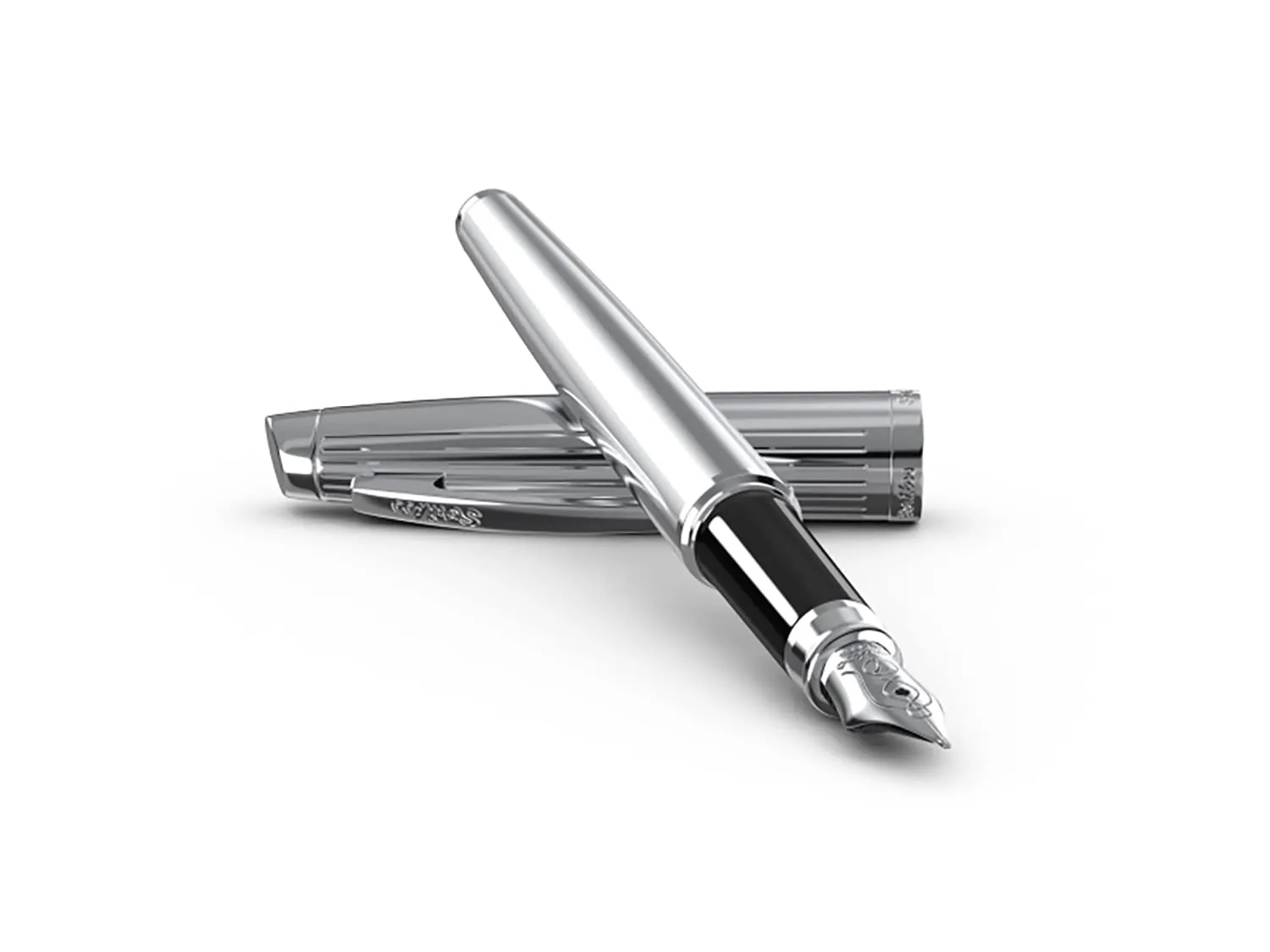 Scrikss Medium Nib Brass Metal Fountain Ink Pen with Converter Oscar 39 Series Chrome Plated Inkpen for Smooth Writing