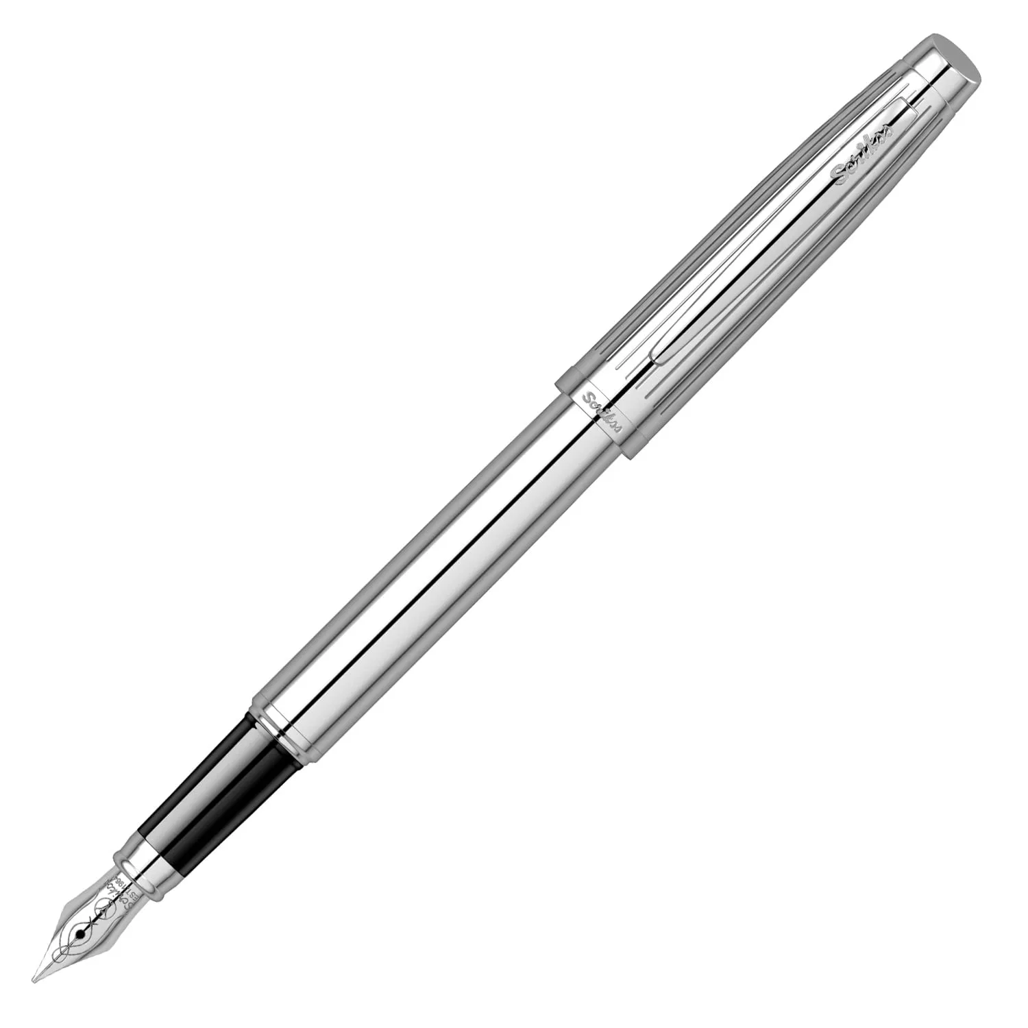 Scrikss Medium Nib Brass Metal Fountain Ink Pen with Converter Oscar 39 Series Chrome Plated Inkpen for Smooth Writing