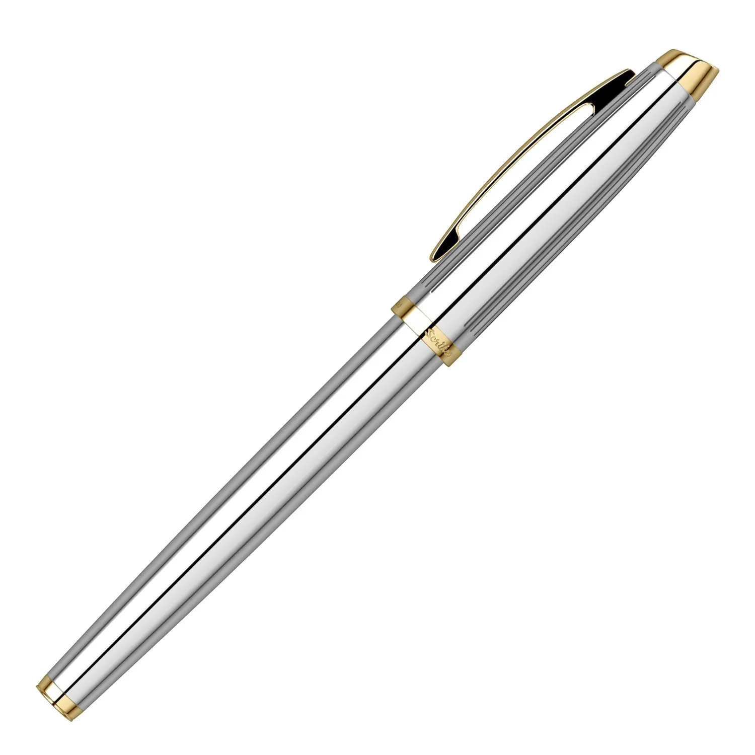 Scrikss Medium Nib Brass Metal Fountain Ink Pen with Converter Oscar 39 Series Chrome Plated Inkpen with Gold Trims for Smooth Writing