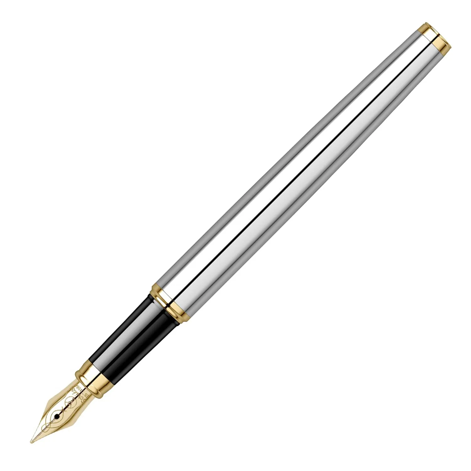 Scrikss Medium Nib Brass Metal Fountain Ink Pen with Converter Oscar 39 Series Chrome Plated Inkpen with Gold Trims for Smooth Writing