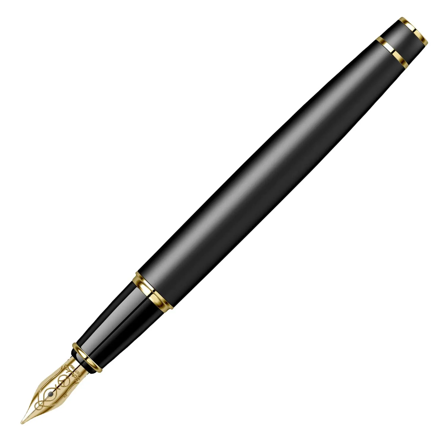 Scrikss Medium Nib Fountain Ink Pen Matt Black Brass Body Gold Plated Trims Noble 35 Series Modern and Elegant Pen Ideal for Gifting Using in Office Home
