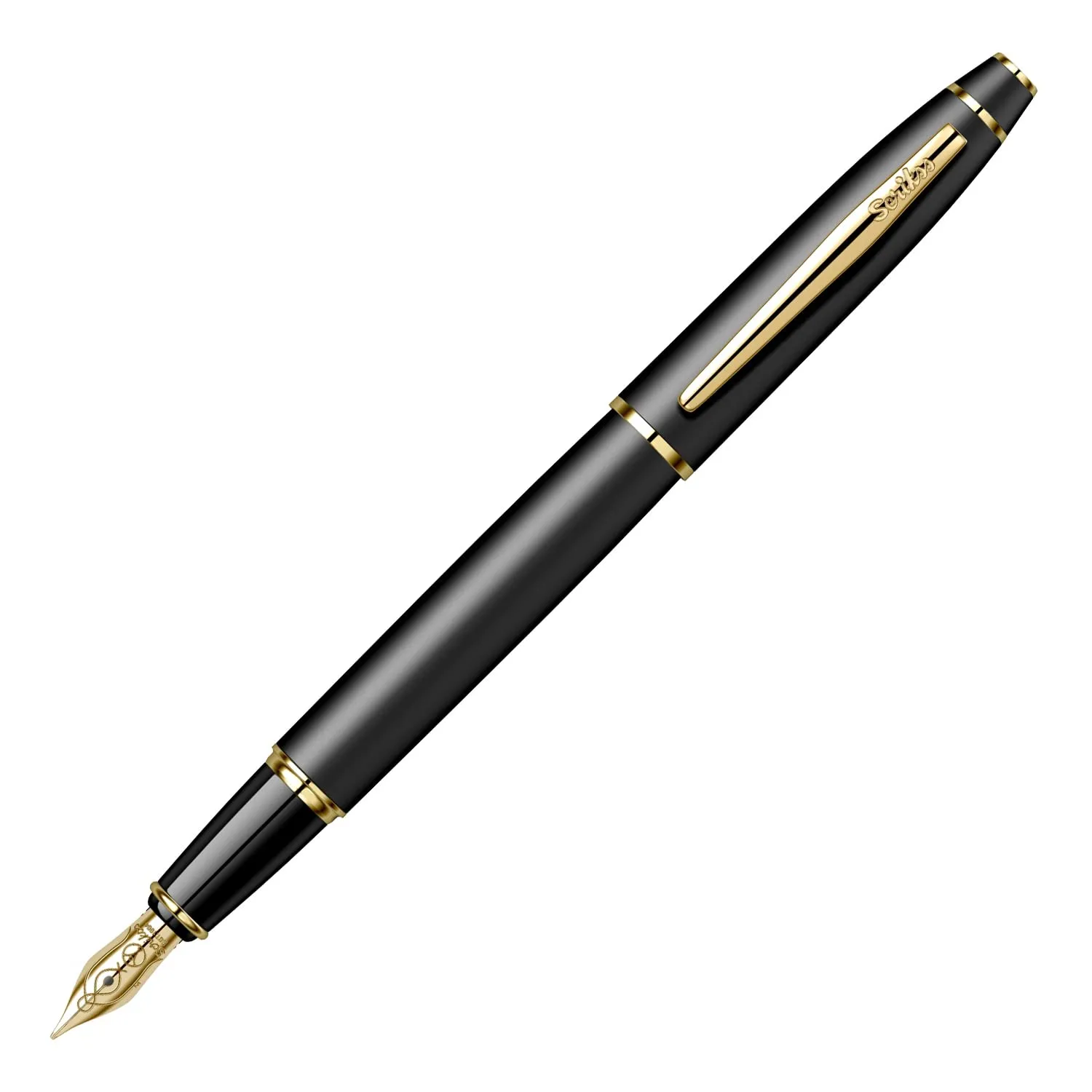 Scrikss Medium Nib Fountain Ink Pen Matt Black Brass Body Gold Plated Trims Noble 35 Series Modern and Elegant Pen Ideal for Gifting Using in Office Home