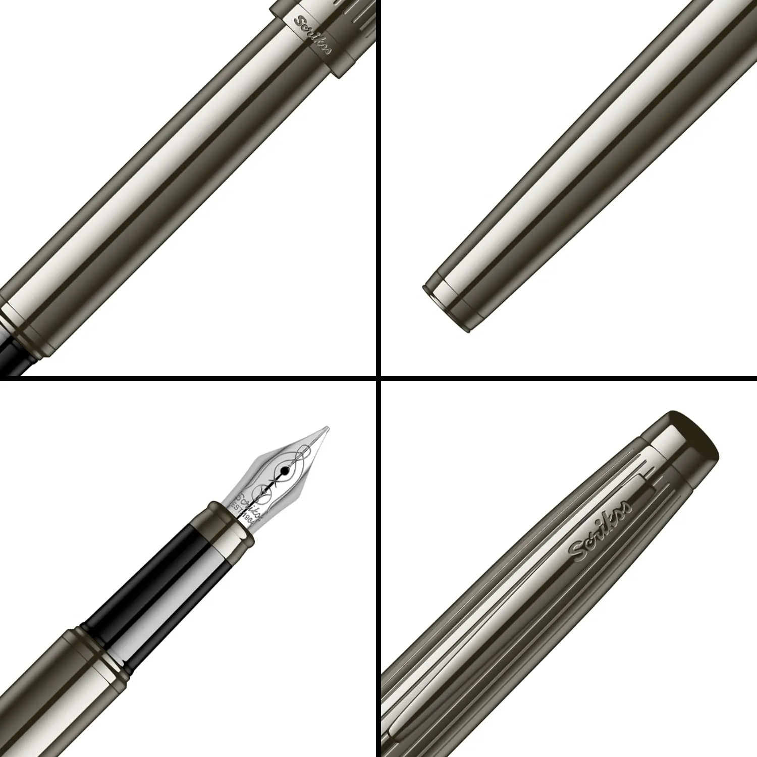 Scrikss Medium Nib Fountain Ink Pen with Converter Titanium Plated Brass Body Oscar 39 Series Inkpen for Smooth Writing
