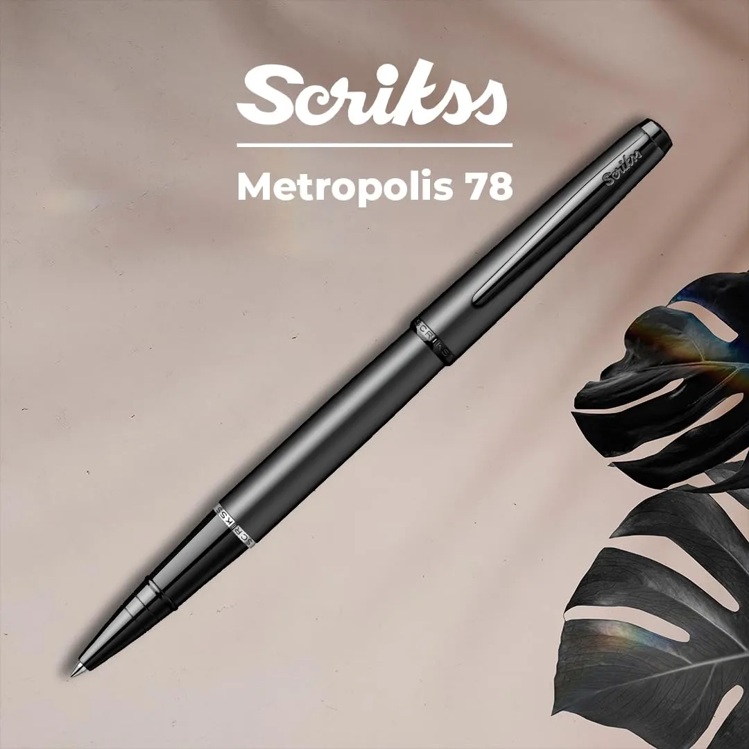 Scrikss Metropolis Roller Ball Point Pen | Black Executive Metal Body Rollerpen | for Writing Gifting Signature