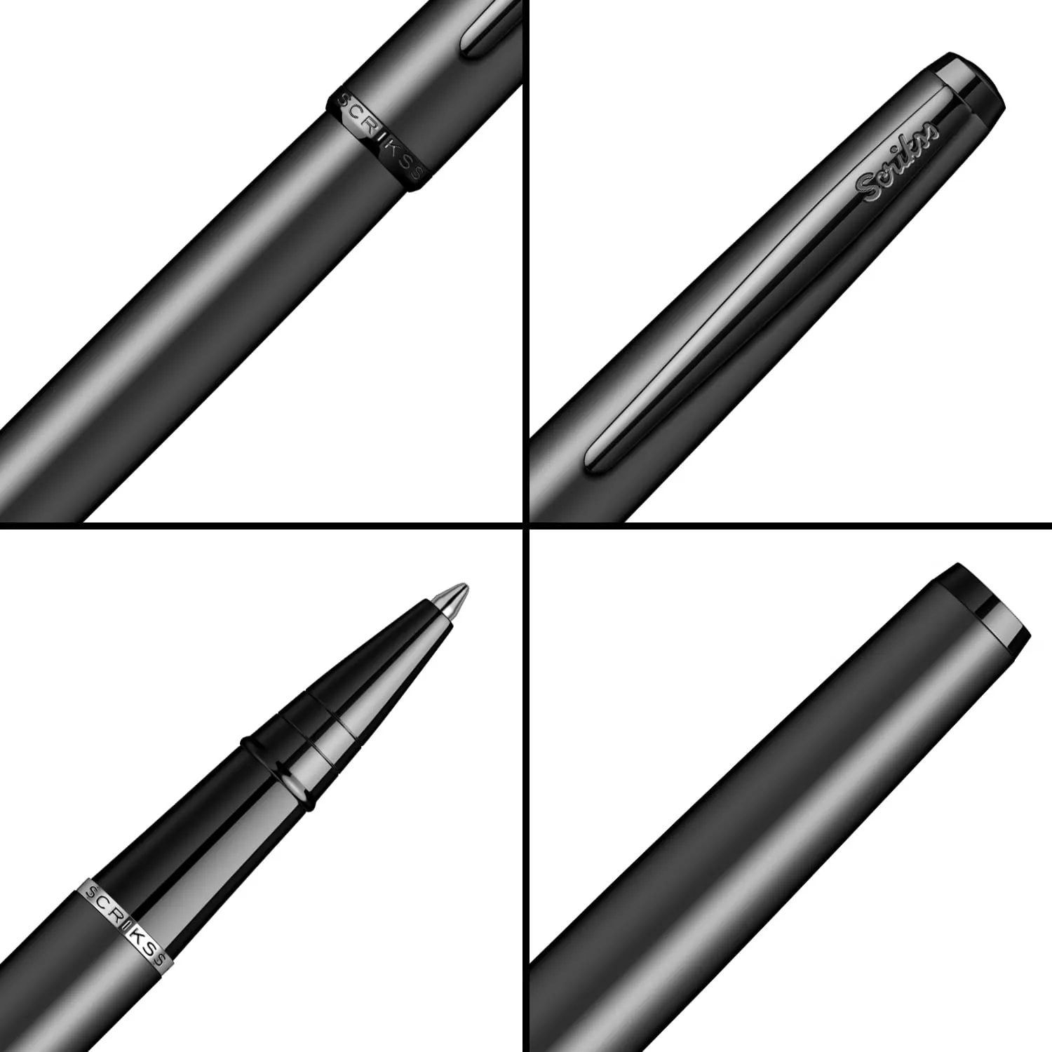 Scrikss Metropolis Roller Ball Point Pen | Black Executive Metal Body Rollerpen | for Writing Gifting Signature