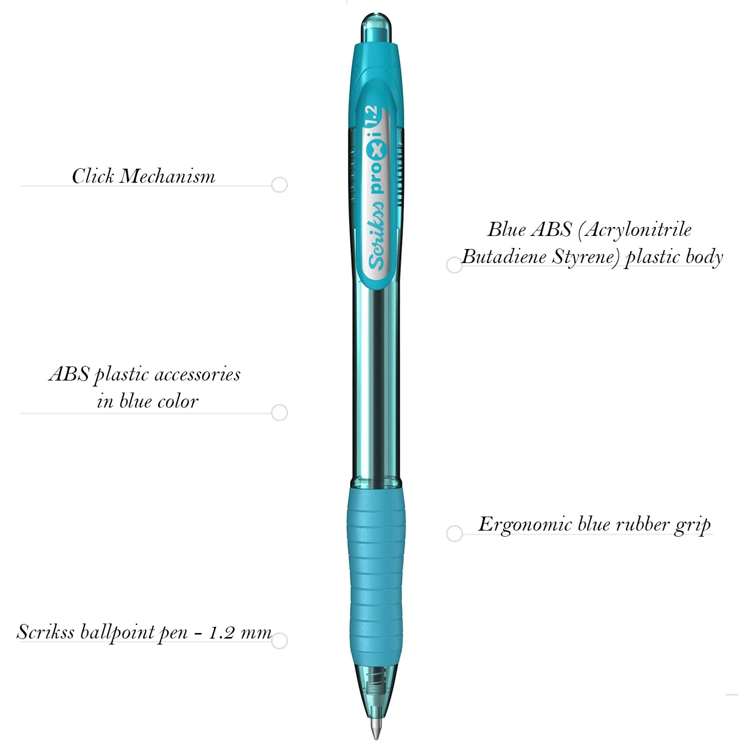 Scrikss Mint Sky Blue Ink Ball Point Pen | Click Mechanism | 12 Mint Sky Blue Barrel Ballpens | Proxi Series