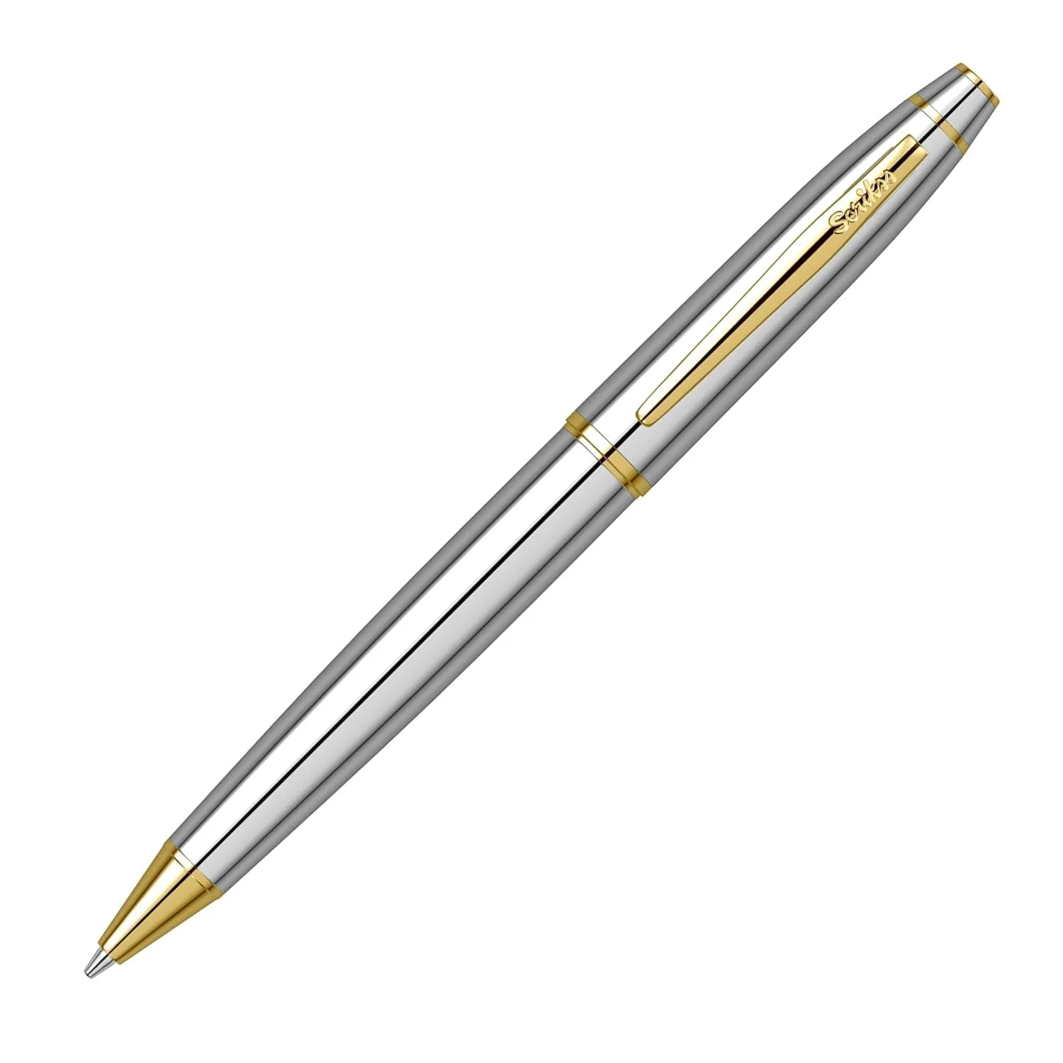 Scrikss Noble 35 0.7mm Mechanical Lead Clutch Pen Pencil Chrome Plated Brass Body Gold Trims