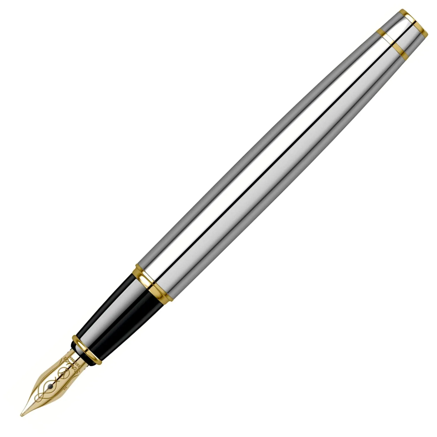 Scrikss Noble 35 Chrome Finish Fountain Ink Pen With Medium Size Nib, Gold Trims, Mounted Converter for Writing Office Corporate Gifting Professionals Students