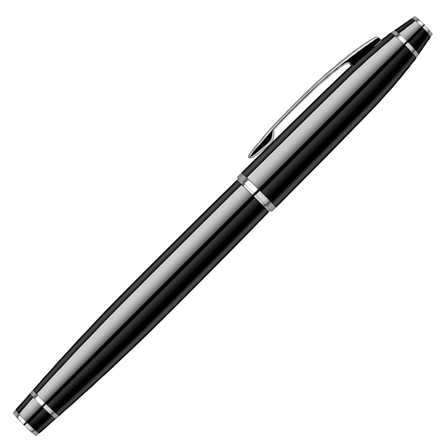 Scrikss Noble 35 Glossy Black Roller Ball Point Pen, Black Brass Body, Chrome Plated SS Clip, Brass Grip Plated Glossy Black Lacquer Roller Type Refill with Layers of Elegance Collection