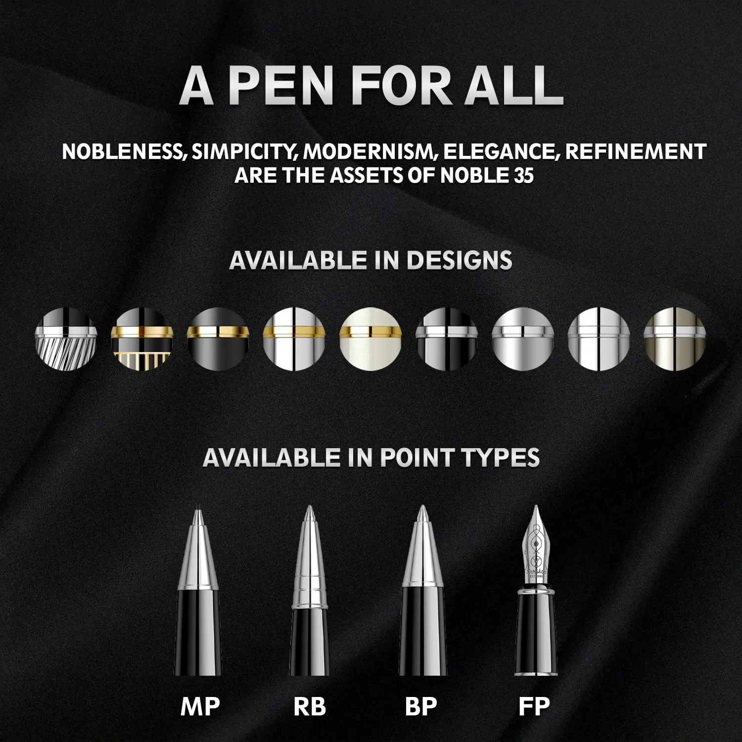 Scrikss Noble 35 Glossy Black Roller Ball Point Pen, Black Brass Body, Chrome Plated SS Clip, Brass Grip Plated Glossy Black Lacquer Roller Type Refill with Layers of Elegance Collection