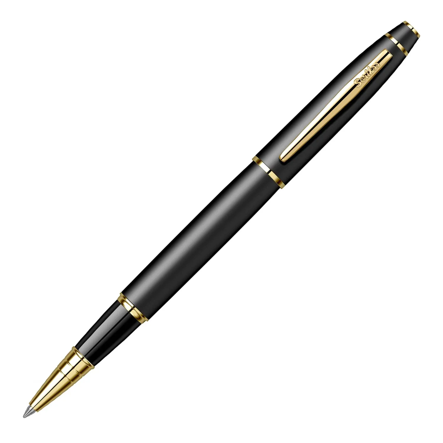 Scrikss Noble 35 Matte Black Roller Ball Point Pen with Gold Trims, For Smooth Writing Office Corporate Gifting Professionals Students