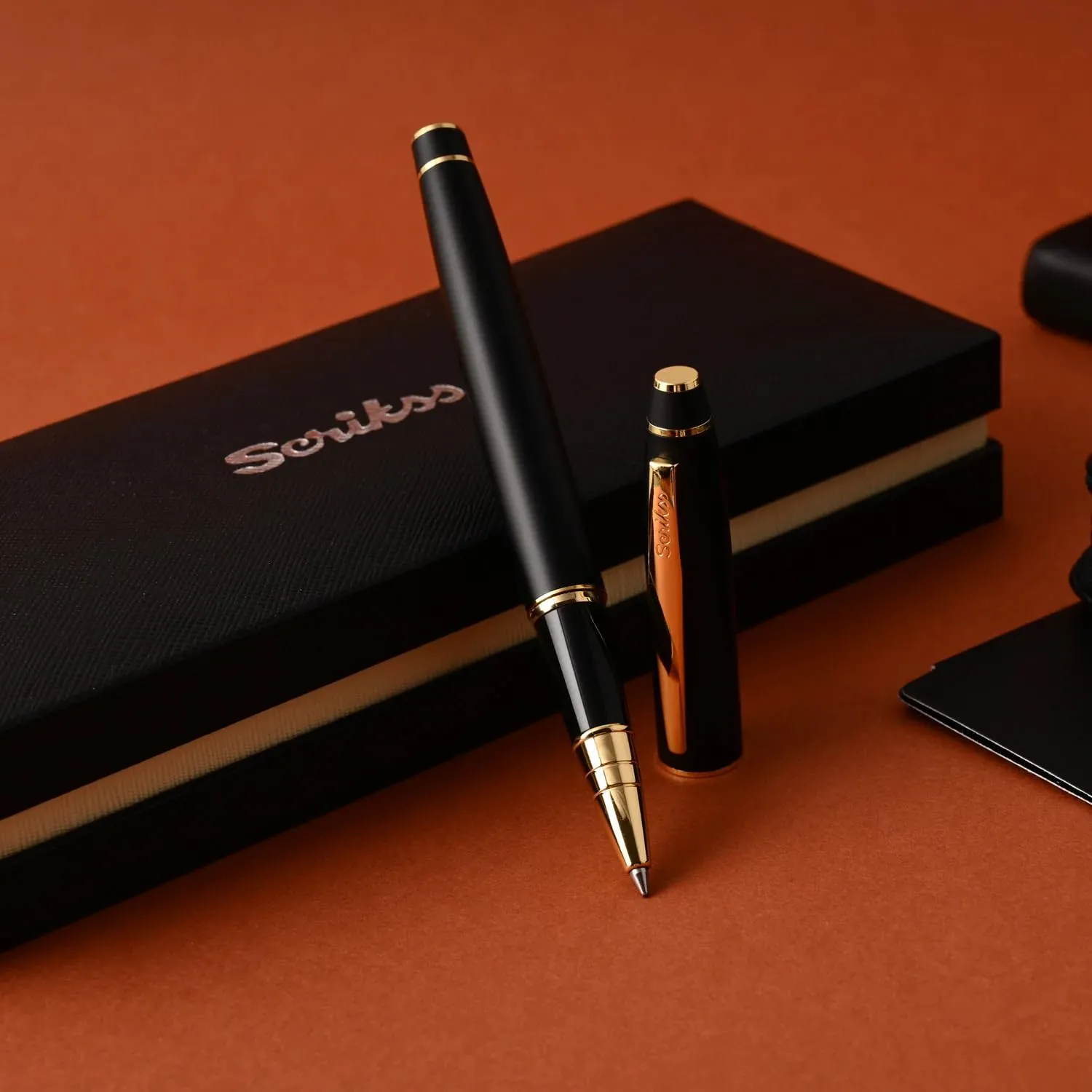 Scrikss Noble 35 Matte Black Roller Ball Point Pen with Gold Trims, For Smooth Writing Office Corporate Gifting Professionals Students