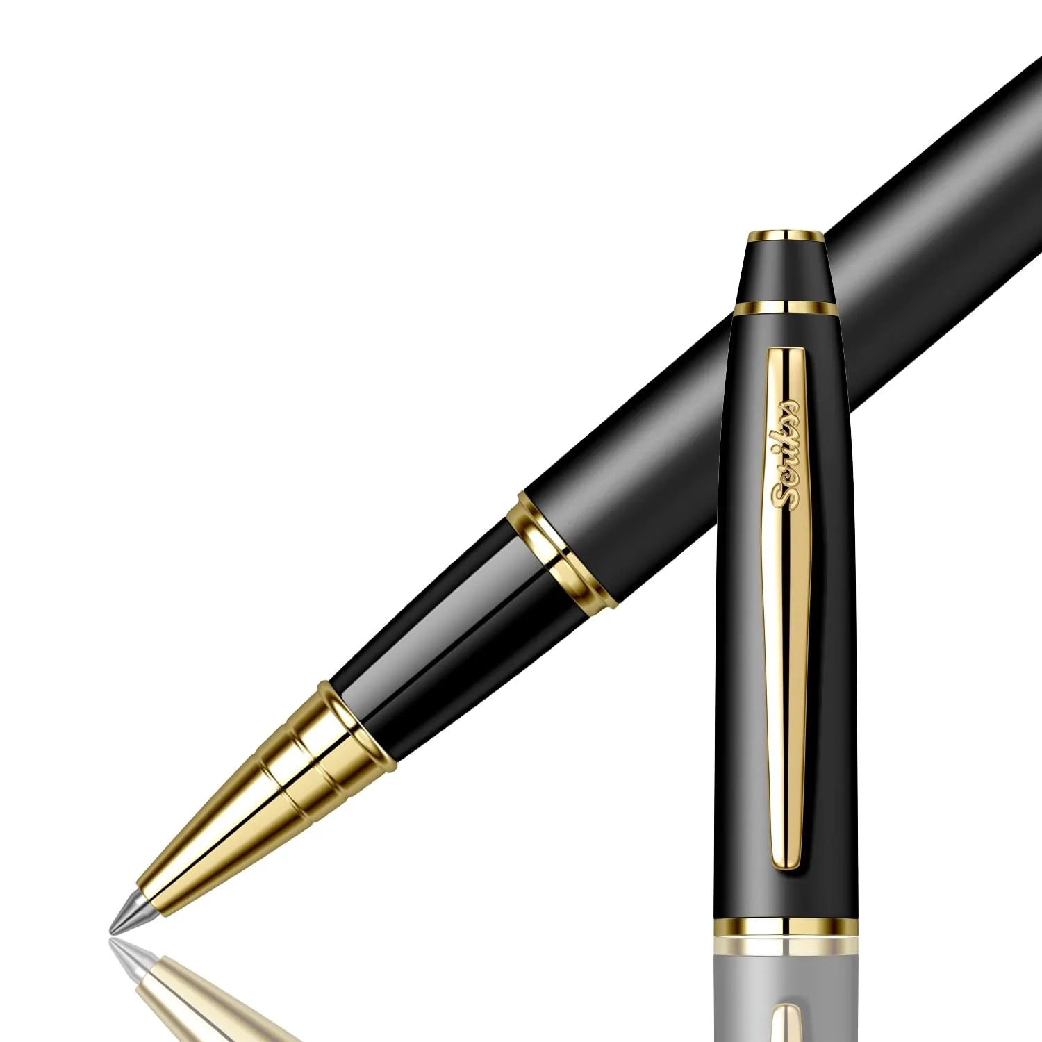 Scrikss Noble 35 Matte Black Roller Ball Point Pen with Gold Trims, For Smooth Writing Office Corporate Gifting Professionals Students
