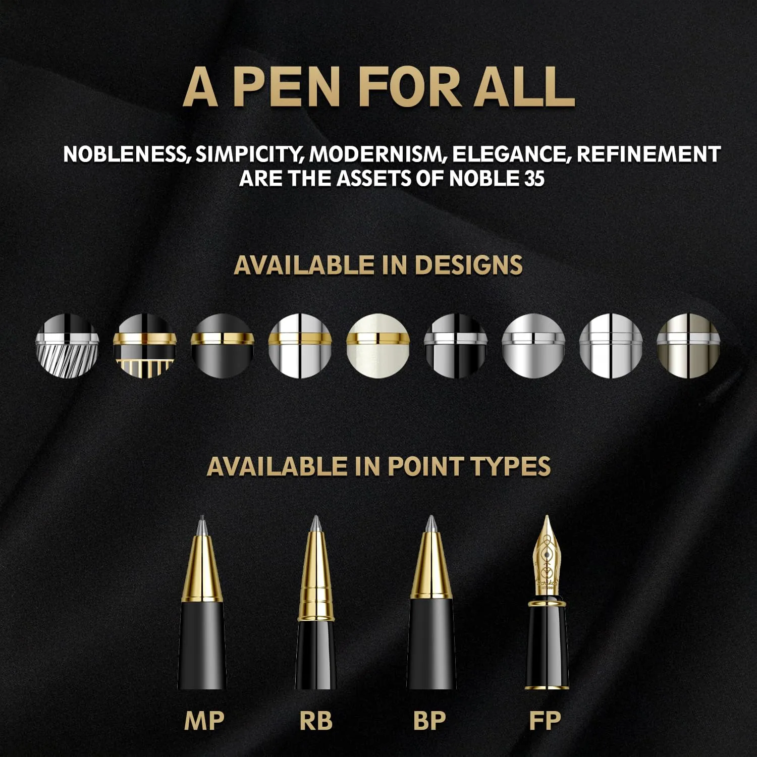 Scrikss Noble 35 Matte Black Roller Ball Point Pen with Gold Trims, For Smooth Writing Office Corporate Gifting Professionals Students