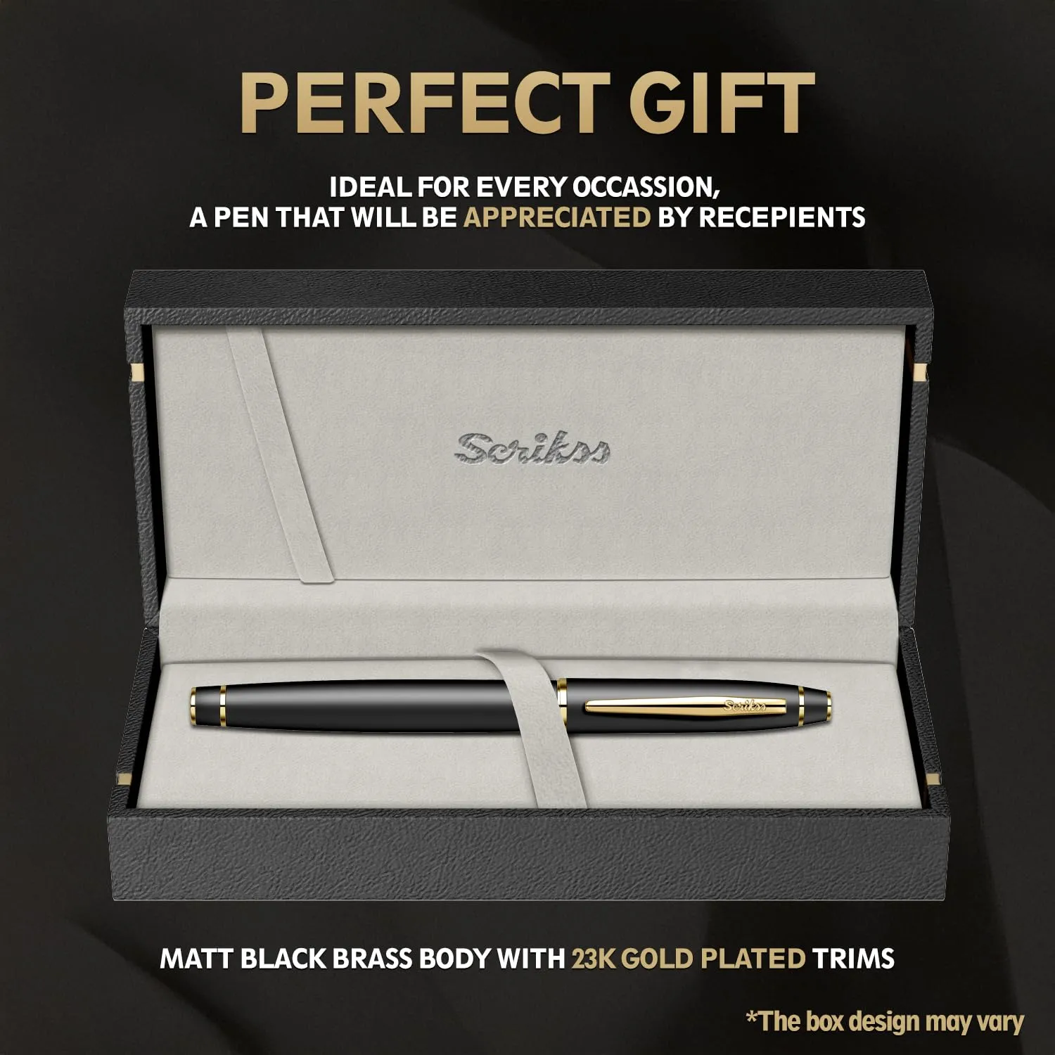 Scrikss Noble 35 Matte Black Roller Ball Point Pen with Gold Trims, For Smooth Writing Office Corporate Gifting Professionals Students