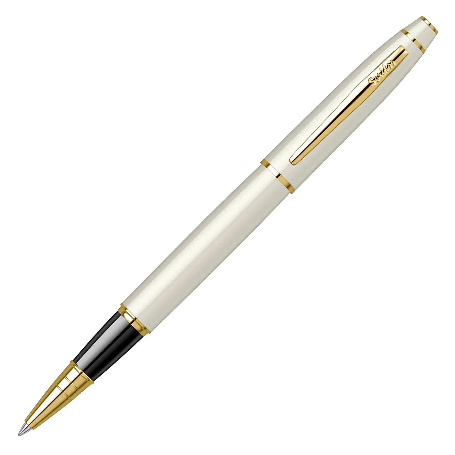 Scrikss Noble 35 Pearl White Roller Ball Point Pen | Gold Trims | Roller Pen for Writing Office Corporate Gifting Professionals Students