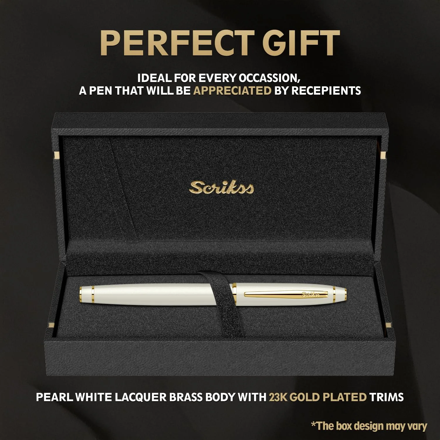 Scrikss Noble 35 Pearl White Roller Ball Point Pen | Gold Trims | Roller Pen for Writing Office Corporate Gifting Professionals Students