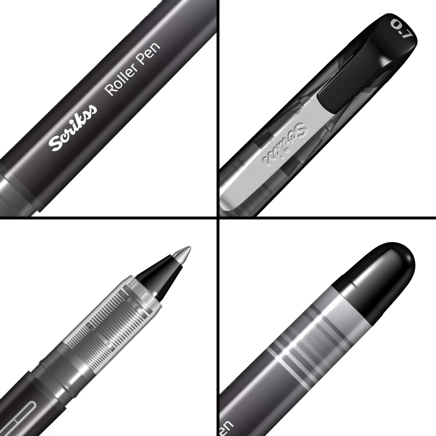 Scrikss Office 0.7 mm Roller Pen - Fast Drying Water Based Ink - 12 Pieces - SR-68 Black New Technology Durable Tip