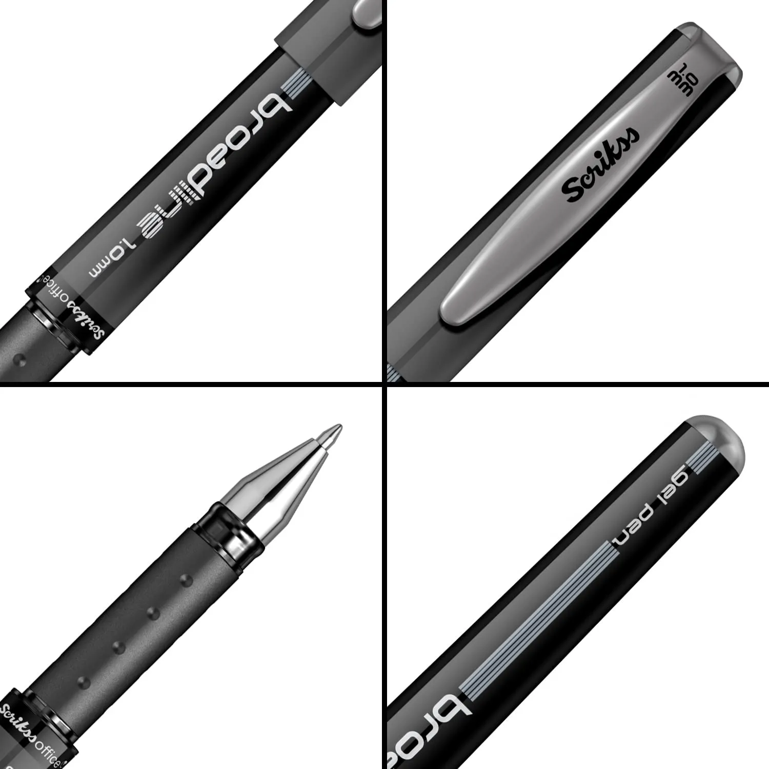 Scrikss Office Broadline 1.0mm Gel Pen - Fast Dry Gel Ink, Smooth Writing - Set of 12 Pens - Black