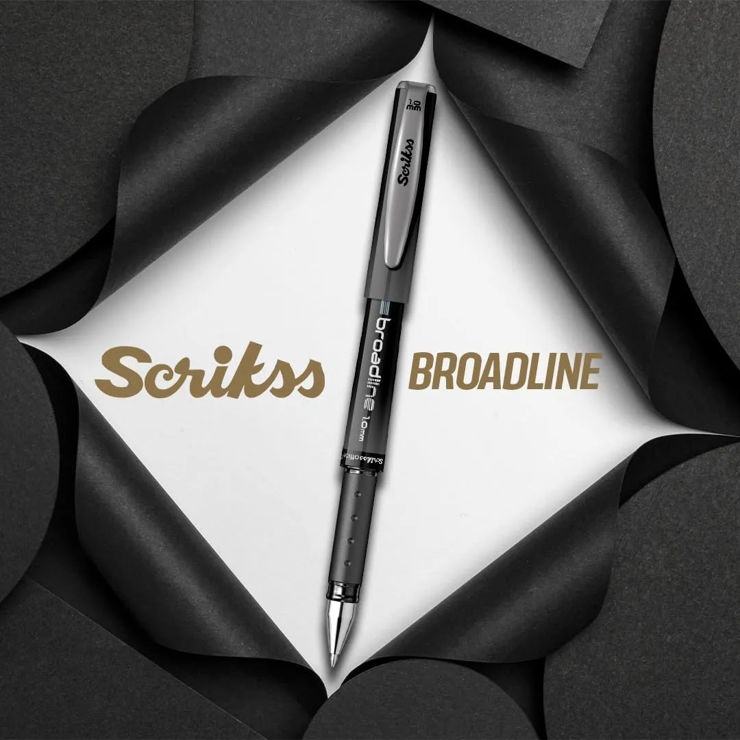 Scrikss Office Broadline 1.0mm Gel Pen - Fast Dry Gel Ink, Smooth Writing - Set of 12 Pens - Black