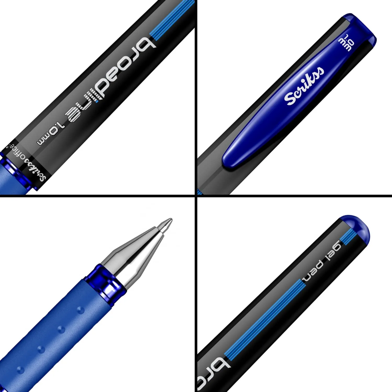 Scrikss Office Broadline 1.0mm Gel Pen - Fast Dry Gel Ink, Smooth Writing - Set of 12 Pens - Blue
