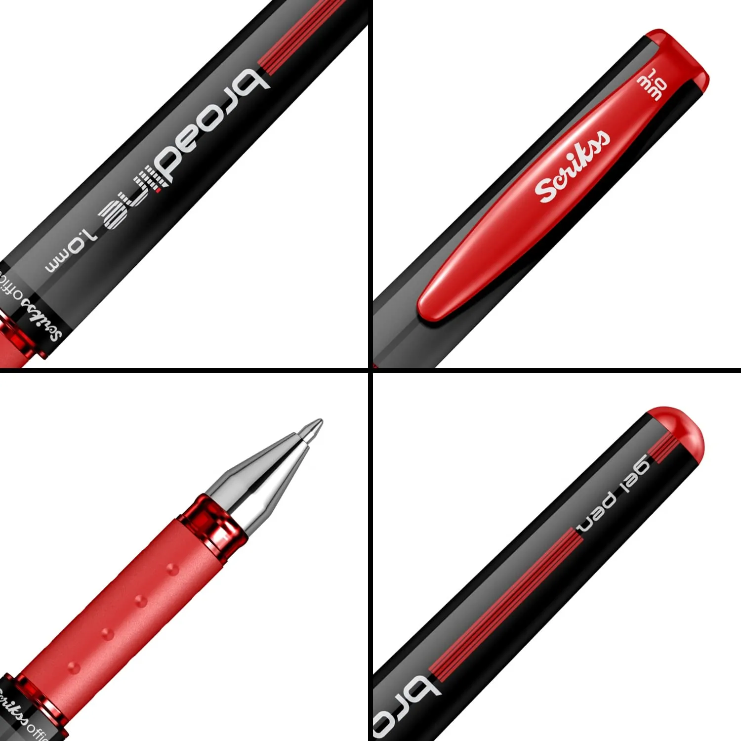 Scrikss Office Broadline 1.0mm Gel Pen - Fast Dry Gel Ink, Smooth Writing - Set of 12 Pens - Red