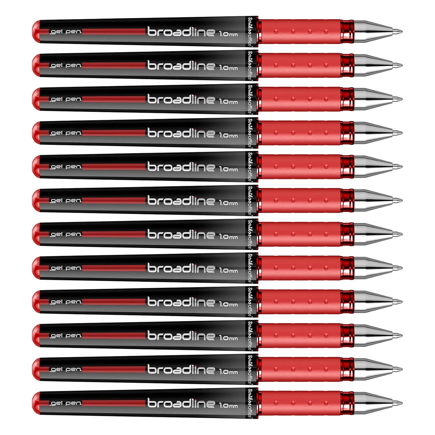Scrikss Office Broadline 1.0mm Gel Pen - Fast Dry Gel Ink, Smooth Writing - Set of 12 Pens - Red