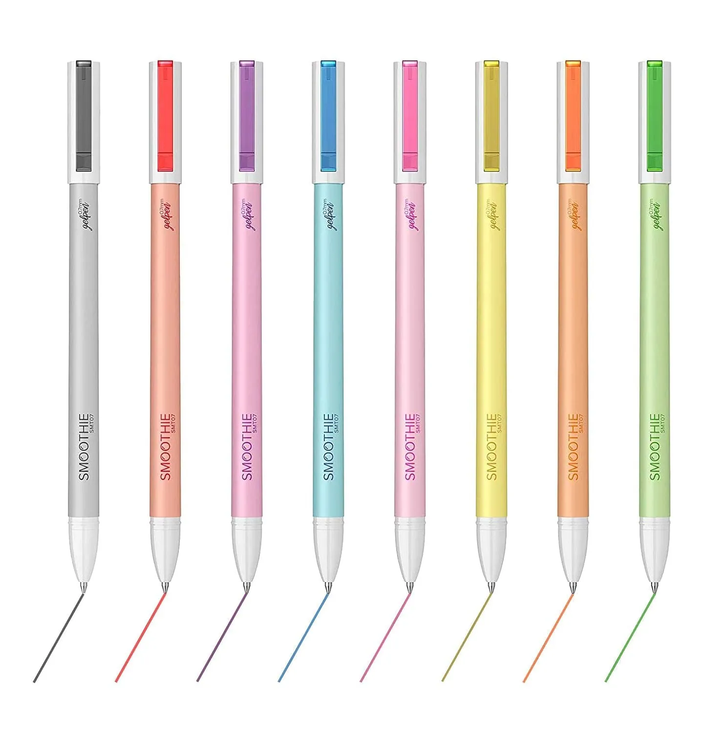 Scrikss Office Smoothie Gel Pen, Upper & Lower Body & Grip Made Of ABS Plastic, ABS Plastic Clip, 0.7mm Gel Refill - Assorted Colours Pens with Respective Coloured Refills - 8 Pieces Set