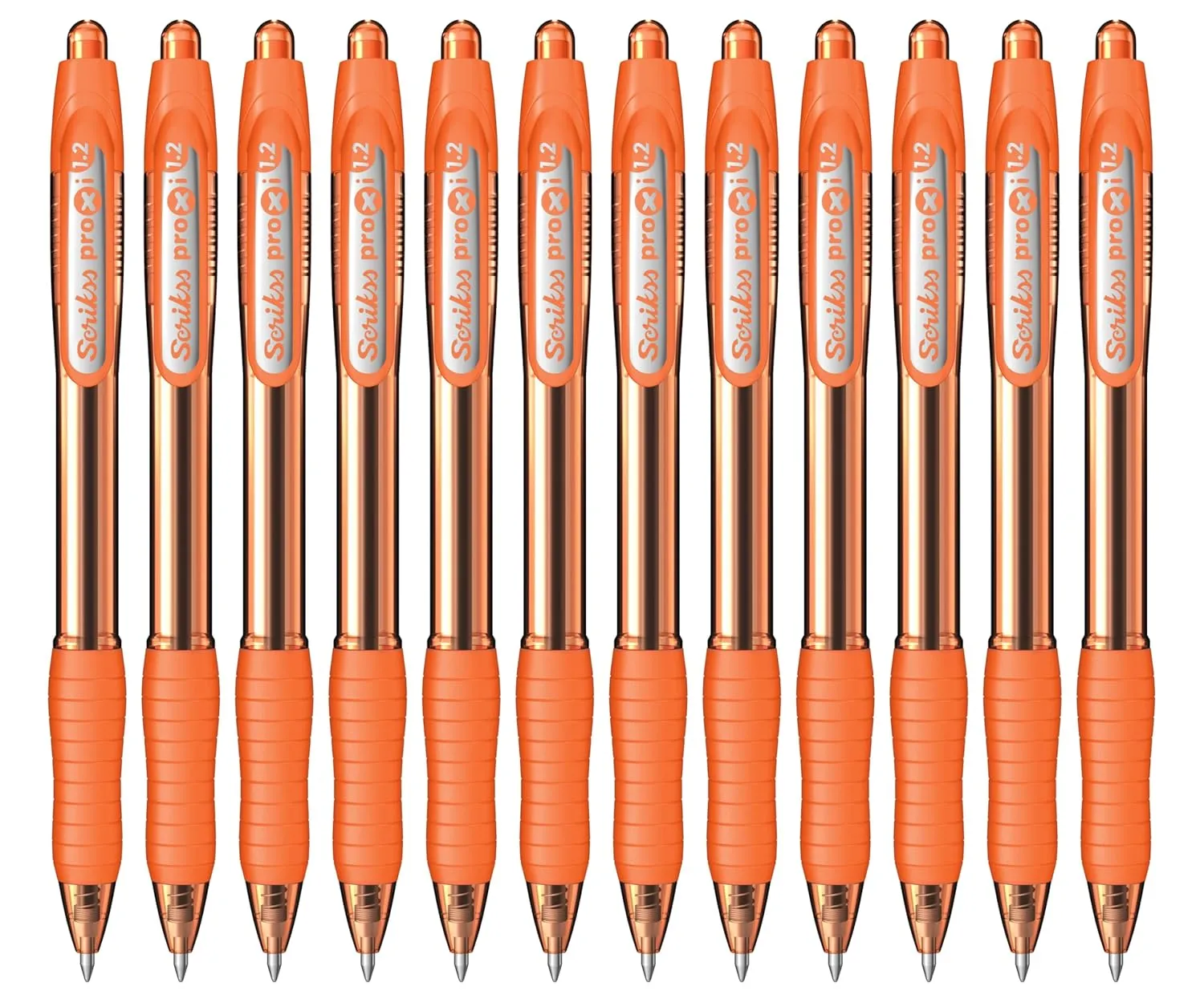 Scrikss Peach Orange Ink Ball Point Pen | Click Mechanism | 12 Peach Orange Barrel Ballpens | Proxi Series