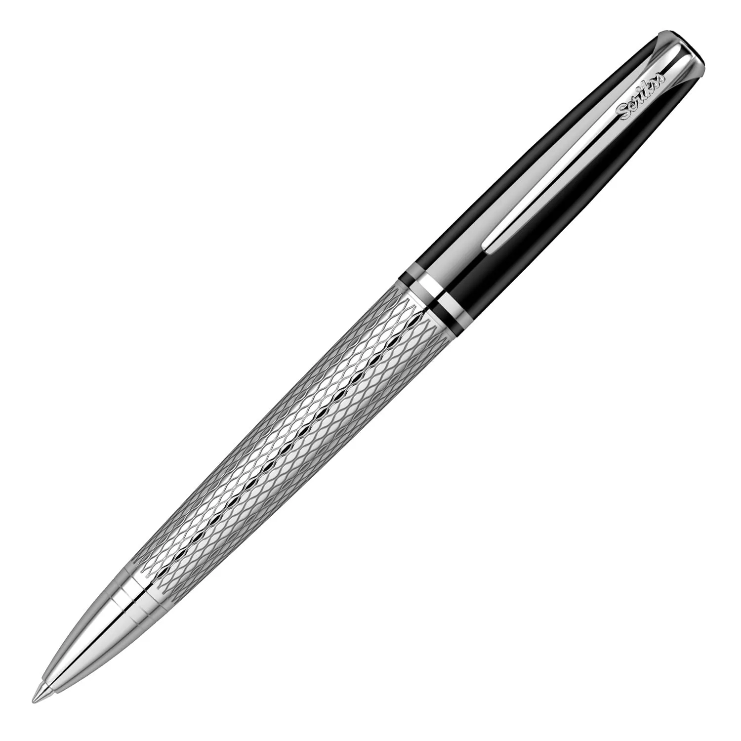 Scrikss Pera 477 Ball Point Pen Black - Chrome Twist Mechanism Chrome Plated Brass Accessories Modern & Elegant Design Ideal for Office, Home, College, Gifting