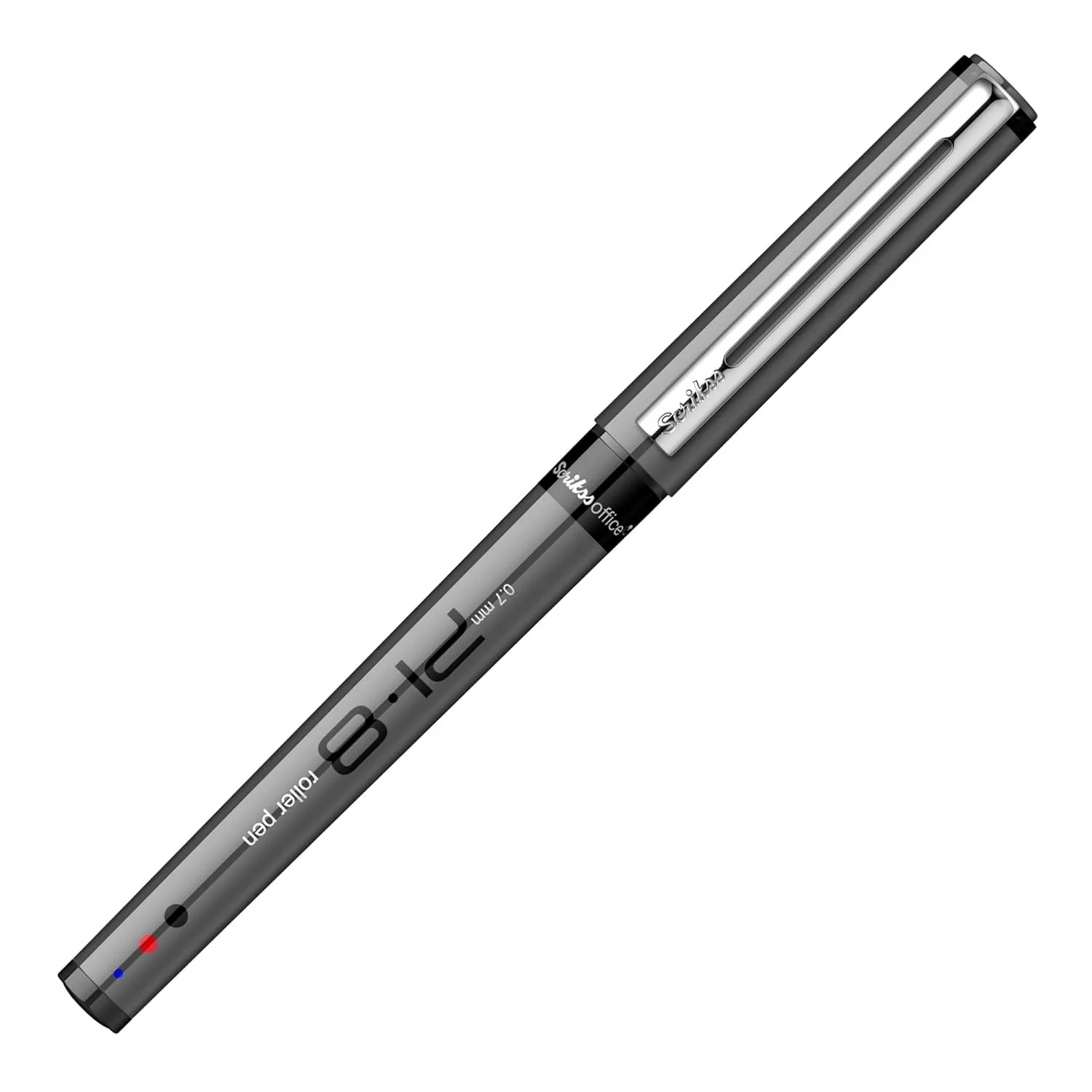 Scrikss PI-8 Roller Pen 0.7mm - Fast Drying Ink, Chrome Plated Tip, Ink Level Indicator - Set of 12 (Black)