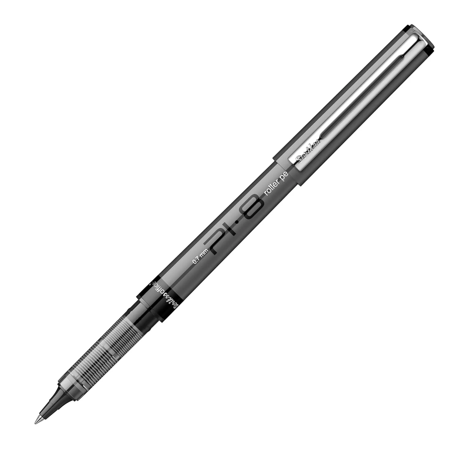 Scrikss PI-8 Roller Pen 0.7mm - Fast Drying Ink, Chrome Plated Tip, Ink Level Indicator - Set of 12 (Black)