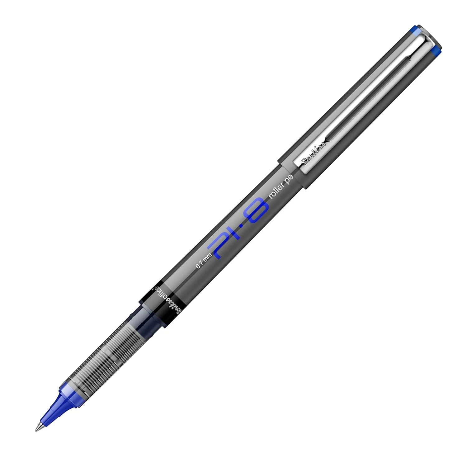 Scrikss PI-8 Roller Pen 0.7mm - Fast Drying Ink, Chrome Plated Tip, Ink Level Indicator - Set of 12 (Blue)