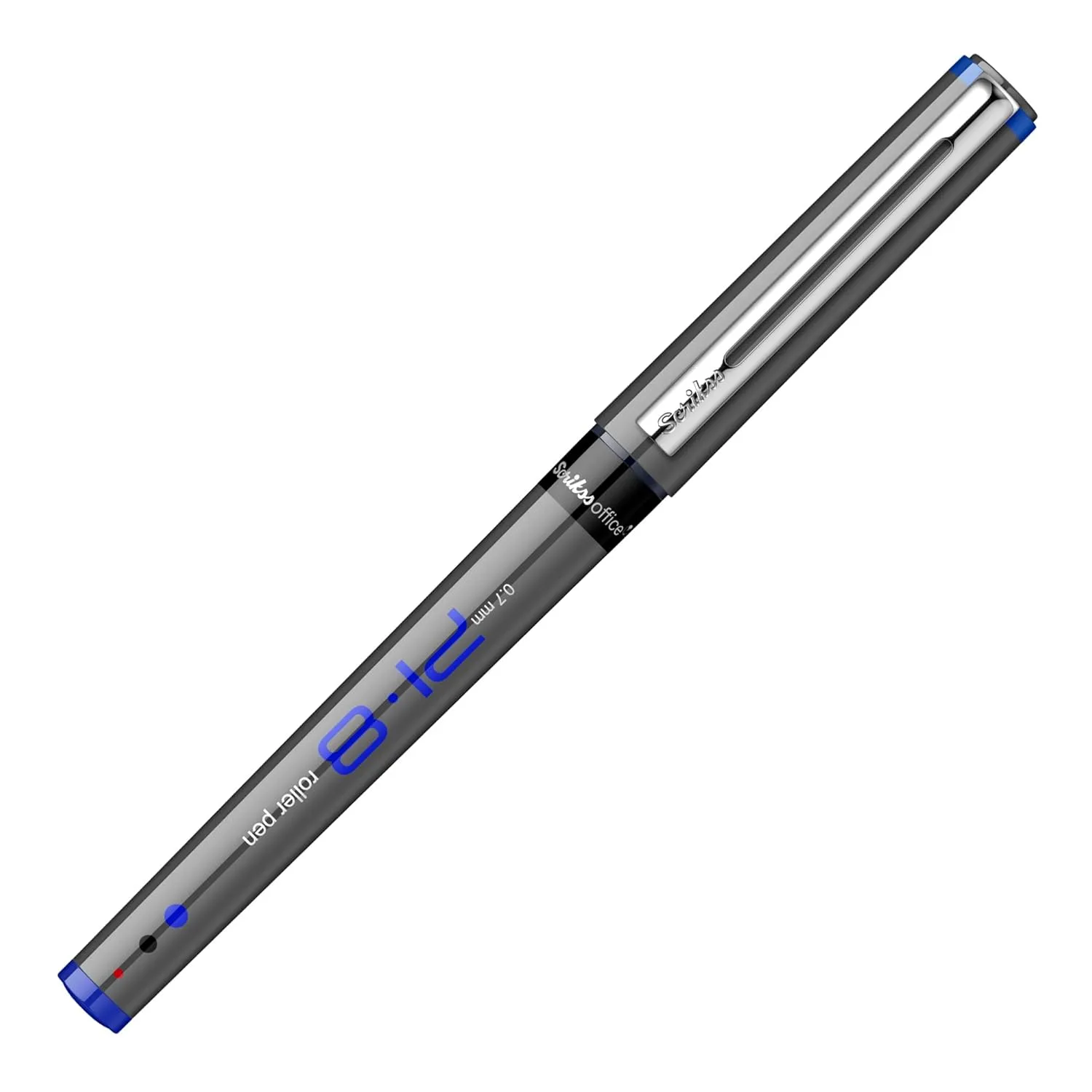 Scrikss PI-8 Roller Pen 0.7mm - Fast Drying Ink, Chrome Plated Tip, Ink Level Indicator - Set of 12 (Blue)