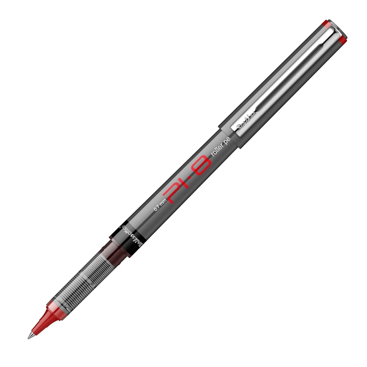 Scrikss PI-8 Roller Pen 0.7mm - Fast Drying Ink, Chrome Plated Tip, Ink Level Indicator - Set of 12 (Red)