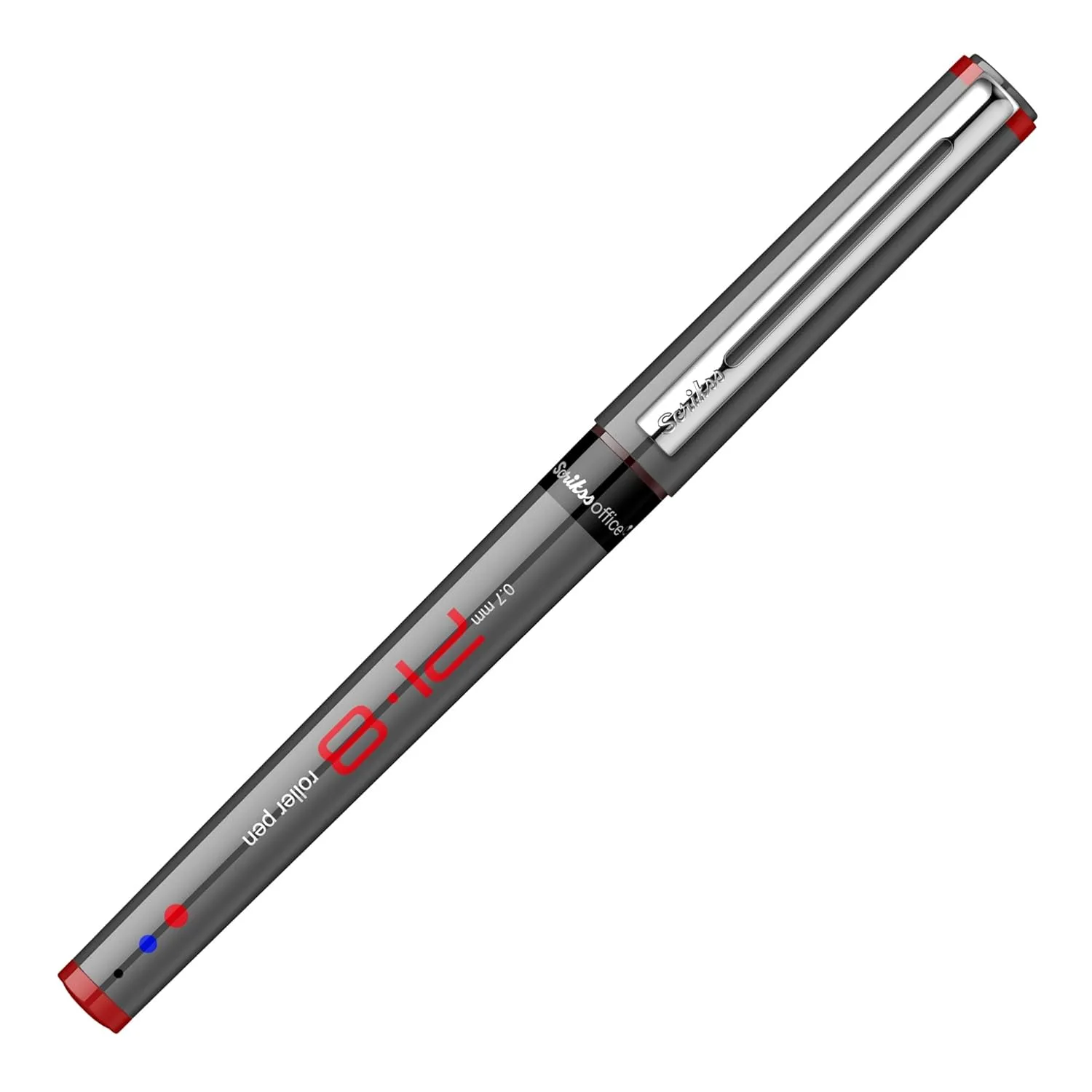 Scrikss PI-8 Roller Pen 0.7mm - Fast Drying Ink, Chrome Plated Tip, Ink Level Indicator - Set of 12 (Red)